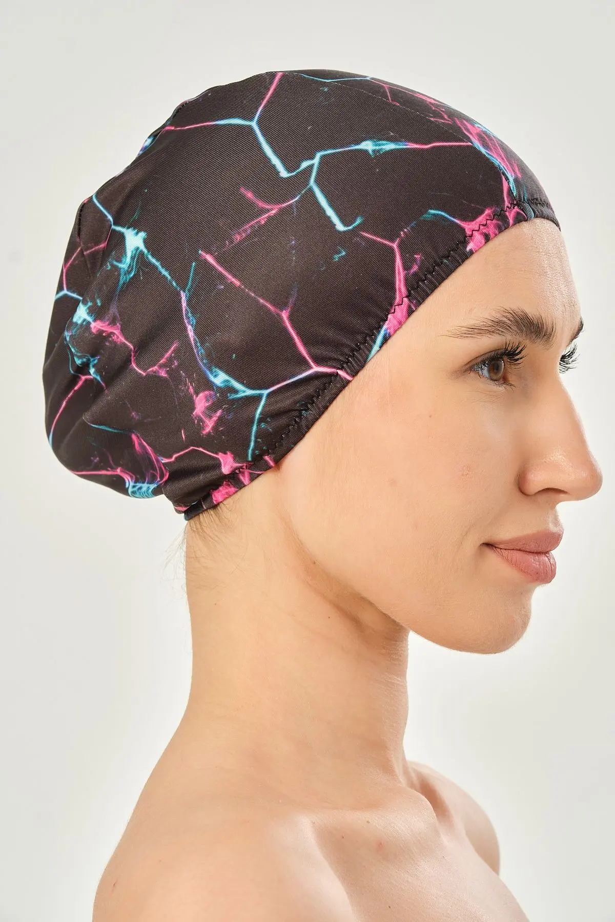 Likralı Bez Bone Yüzücü Deniz Havuz Bonesi Desenli Bez Bone