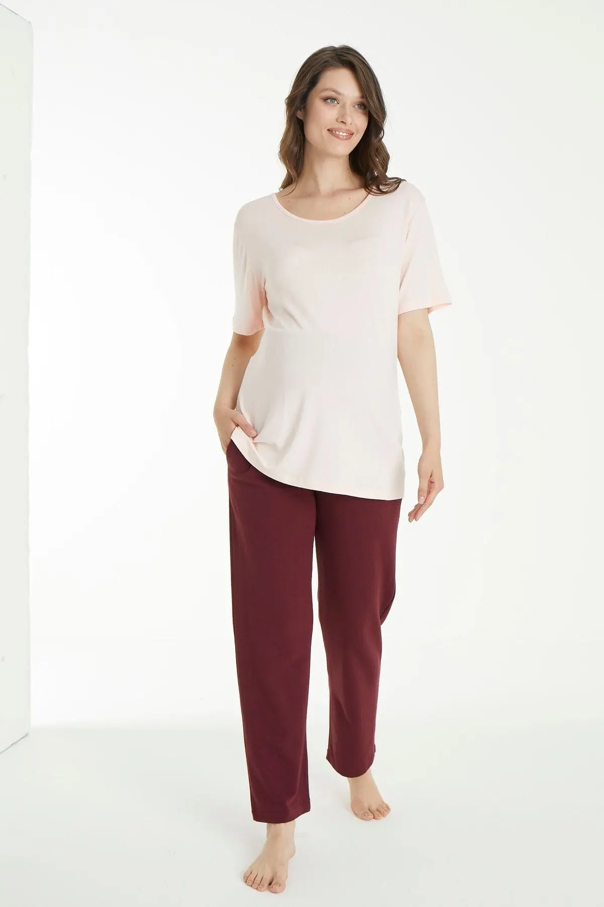 Koyu Bordo Bel Ayarlanabilir Hamile Eşofman Altı