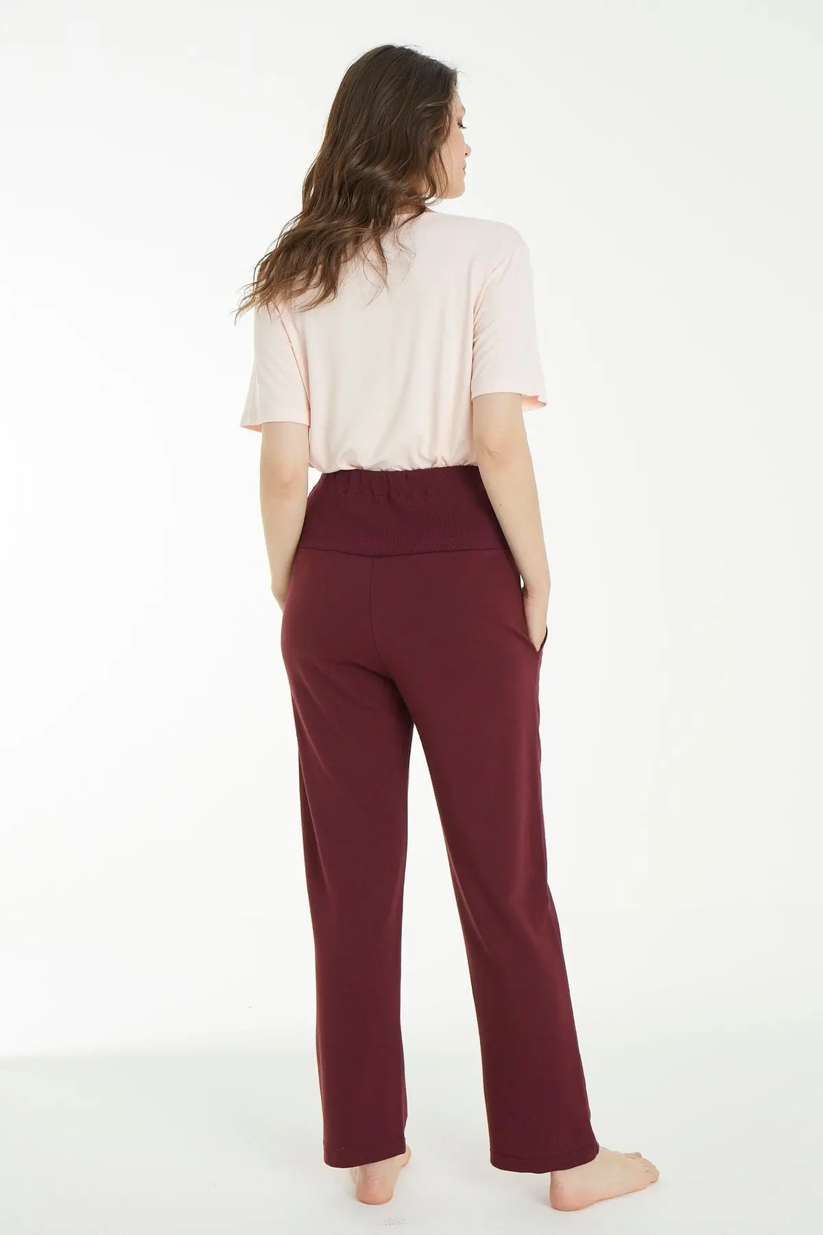 Koyu Bordo Bel Ayarlanabilir Hamile Eşofman Altı