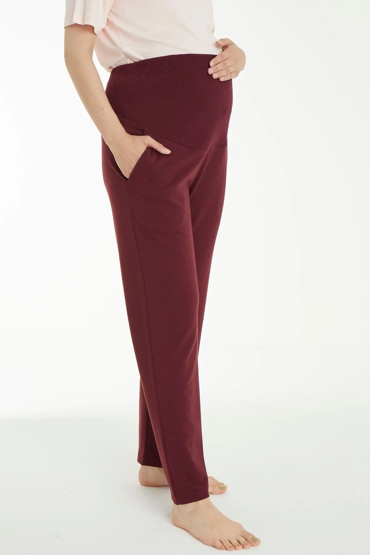 Koyu Bordo Bel Ayarlanabilir Hamile Eşofman Altı