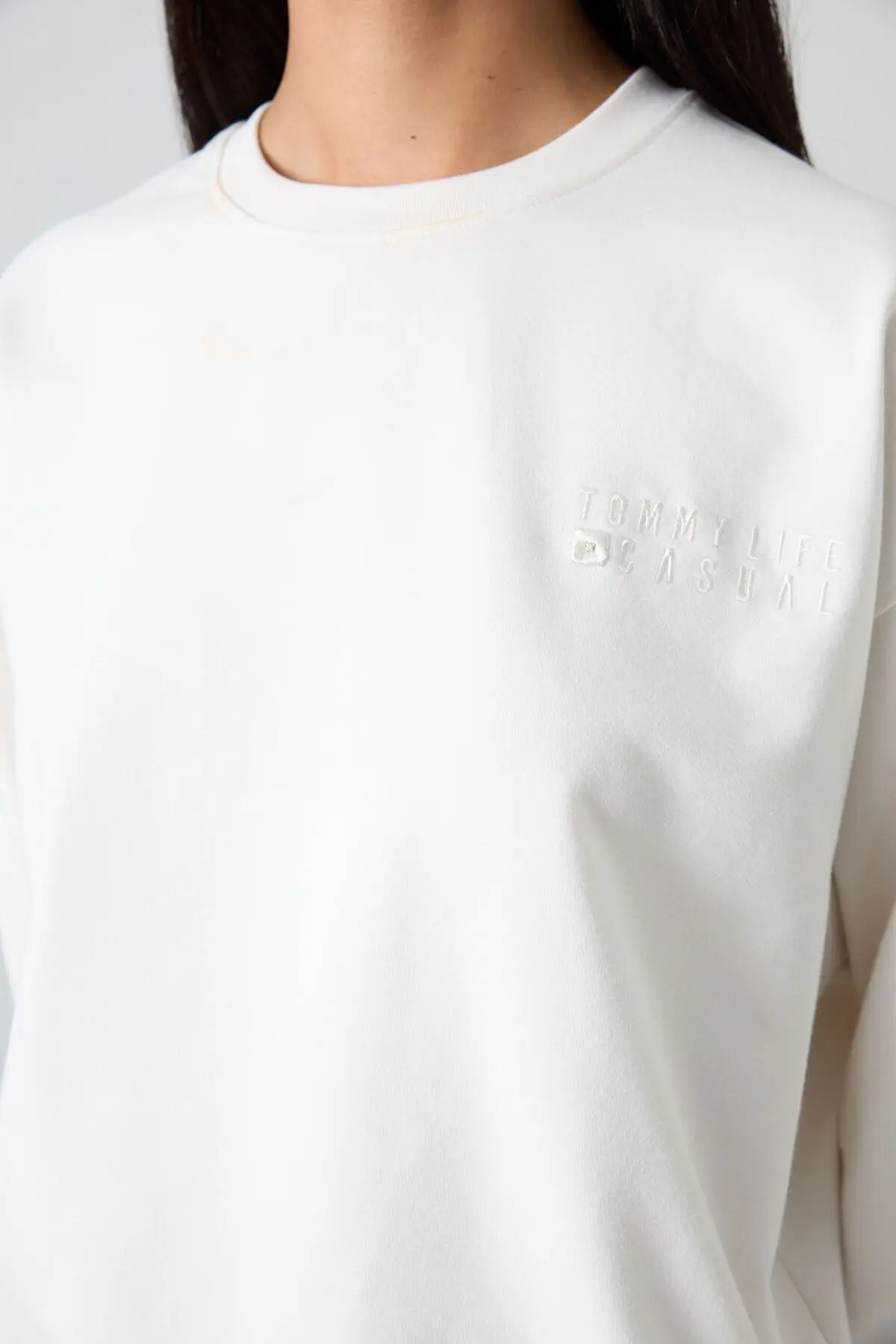 Ekru O Yaka Oversize Lastik Paça Kadın Eşofman Takım - 95287