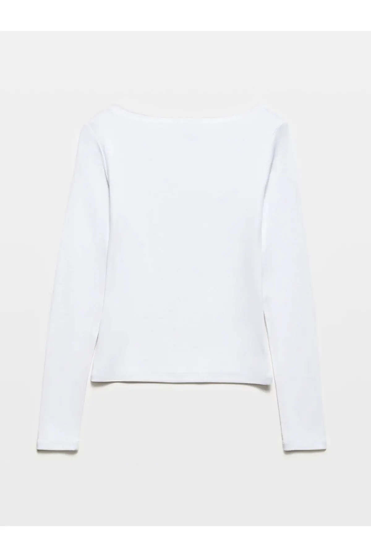 31332 Kayık Yaka Uzun Kollu Top-Beyaz