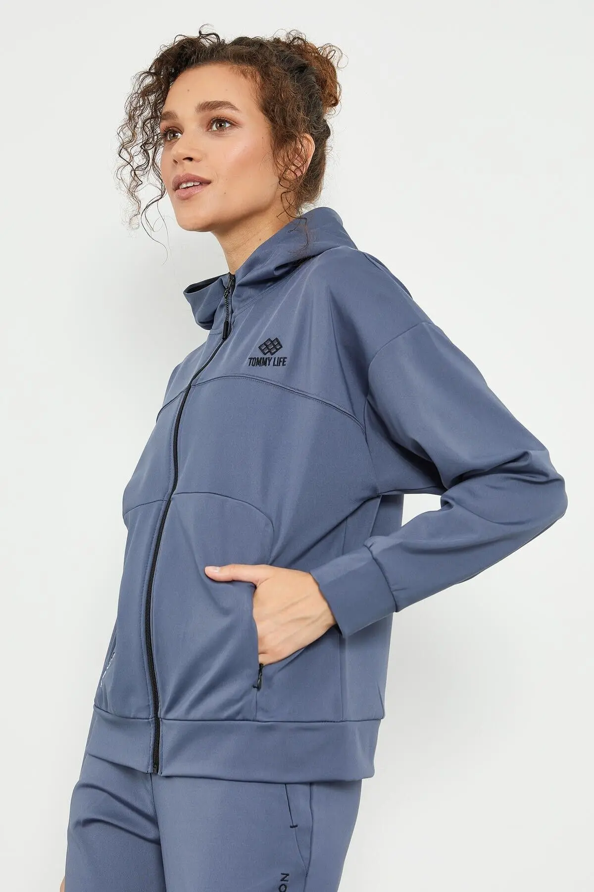 Petrol Kapüşonlu Gizli Cep Detaylı Standart Kalıp Kadın Eşofman Takımı - 95306