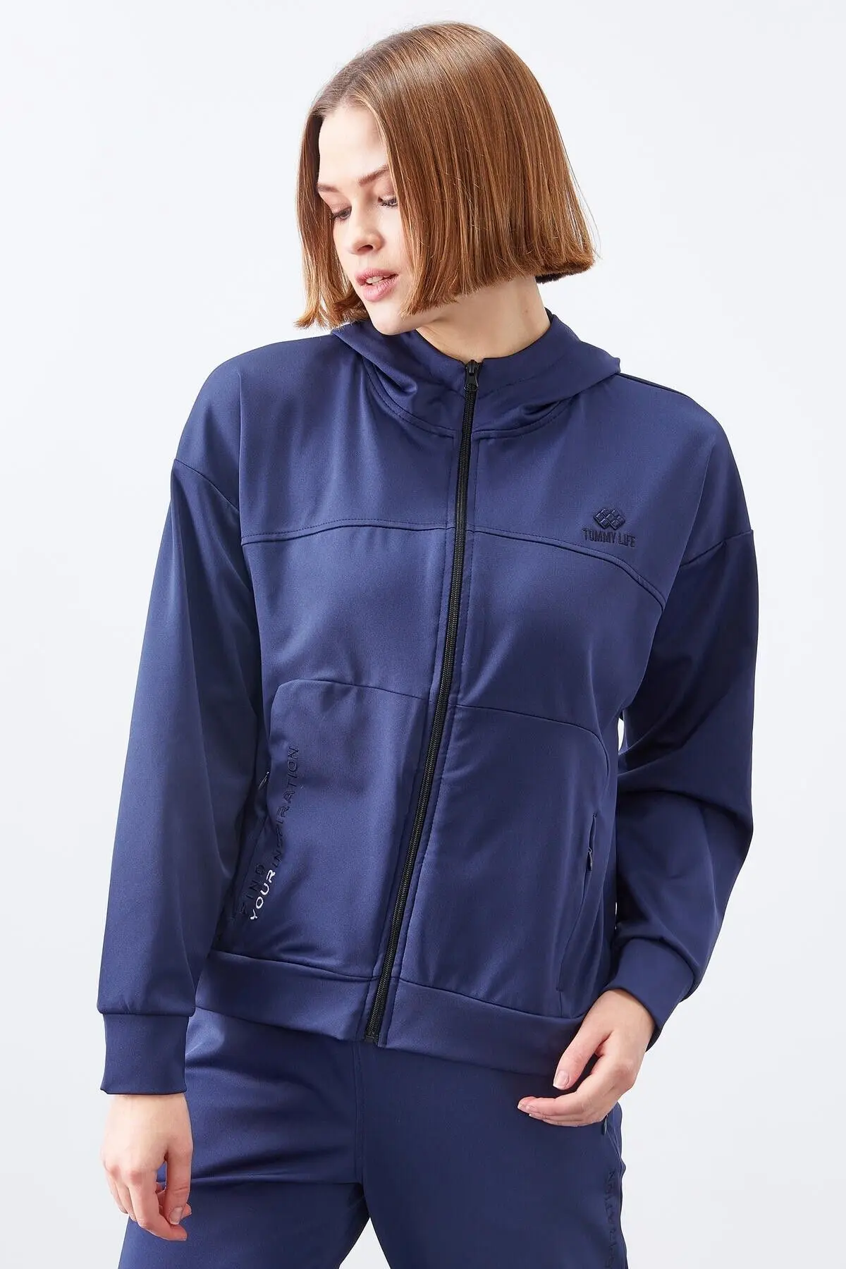 İndigo Kapüşonlu Gizli Cep Detaylı Standart Kalıp Kadın Eşofman Takımı - 95306