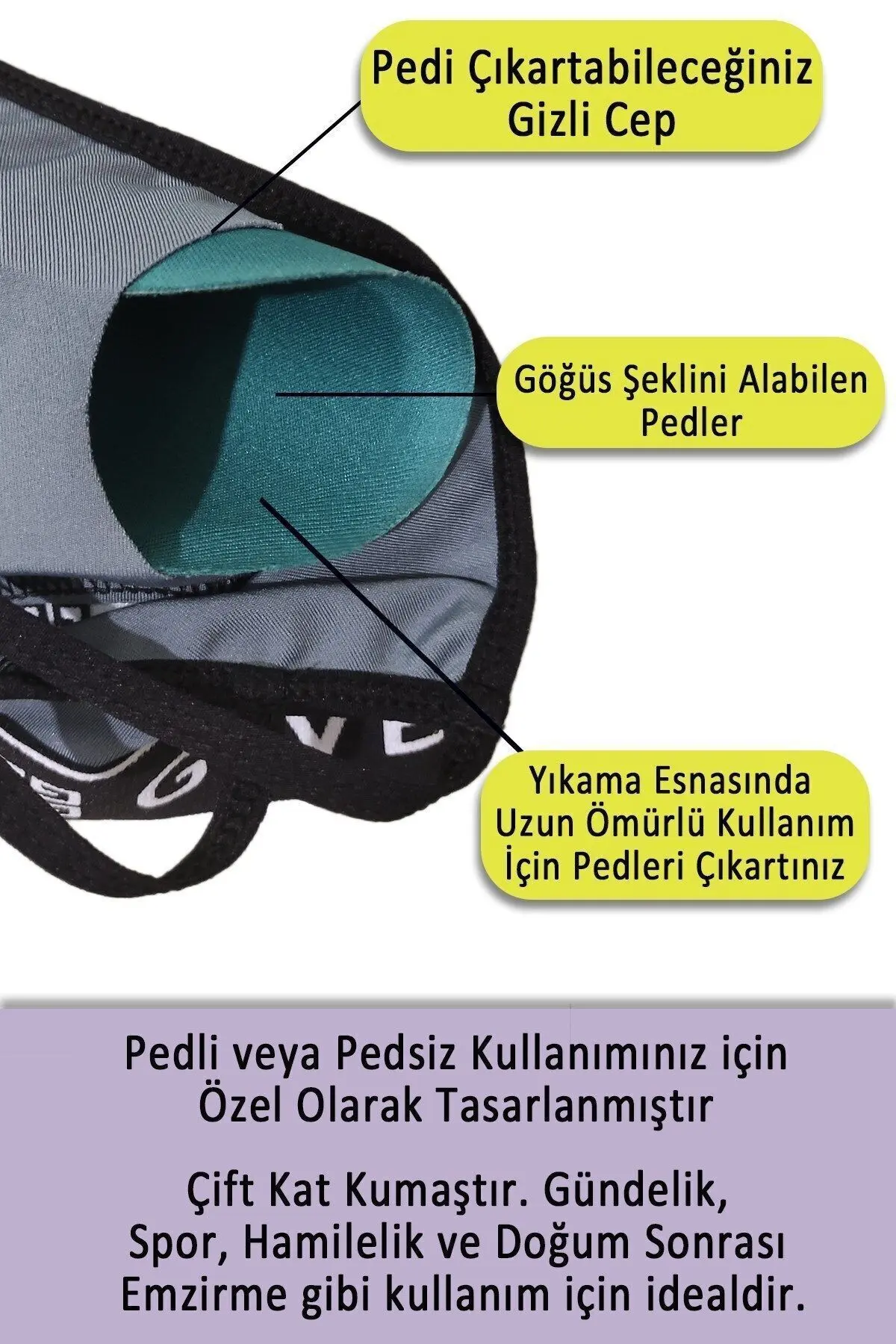 Sporcu Sütyeni Pedli Crop Büstiyer Çıkarılabilir Kaplı Yarım Atlet Shb050674