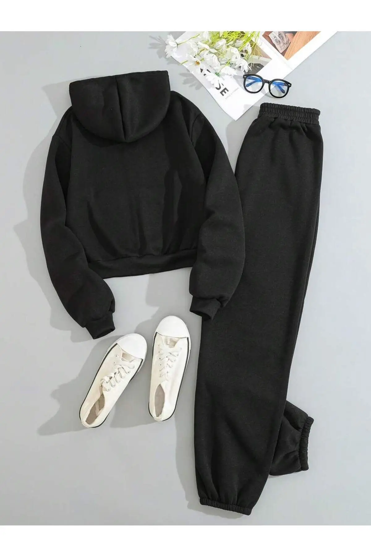 Baskısız Kışlık Eşofman Takımı Sweatshirt Eşofman Altı