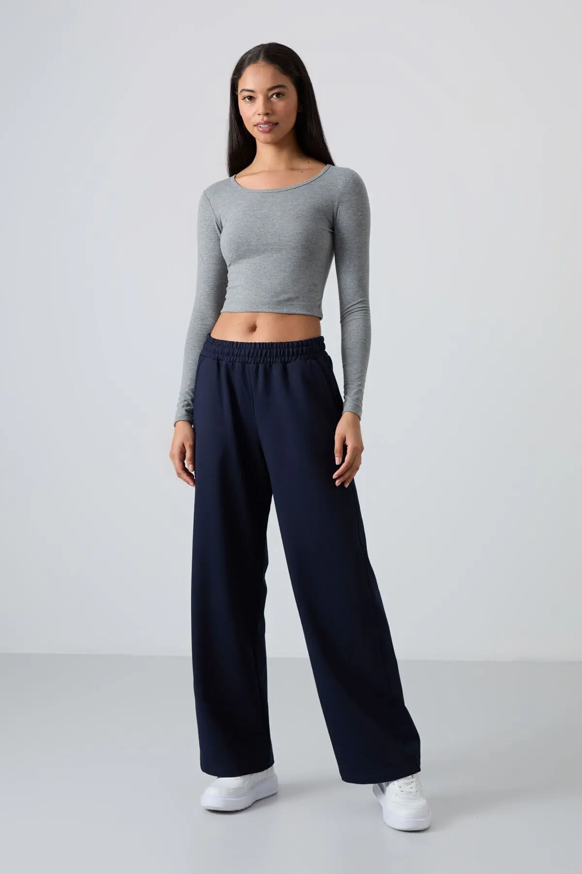 İndigo Yüksek Bel Cepli Rahat Form Geniş Paça Kadın Eşofman Alt - 94567