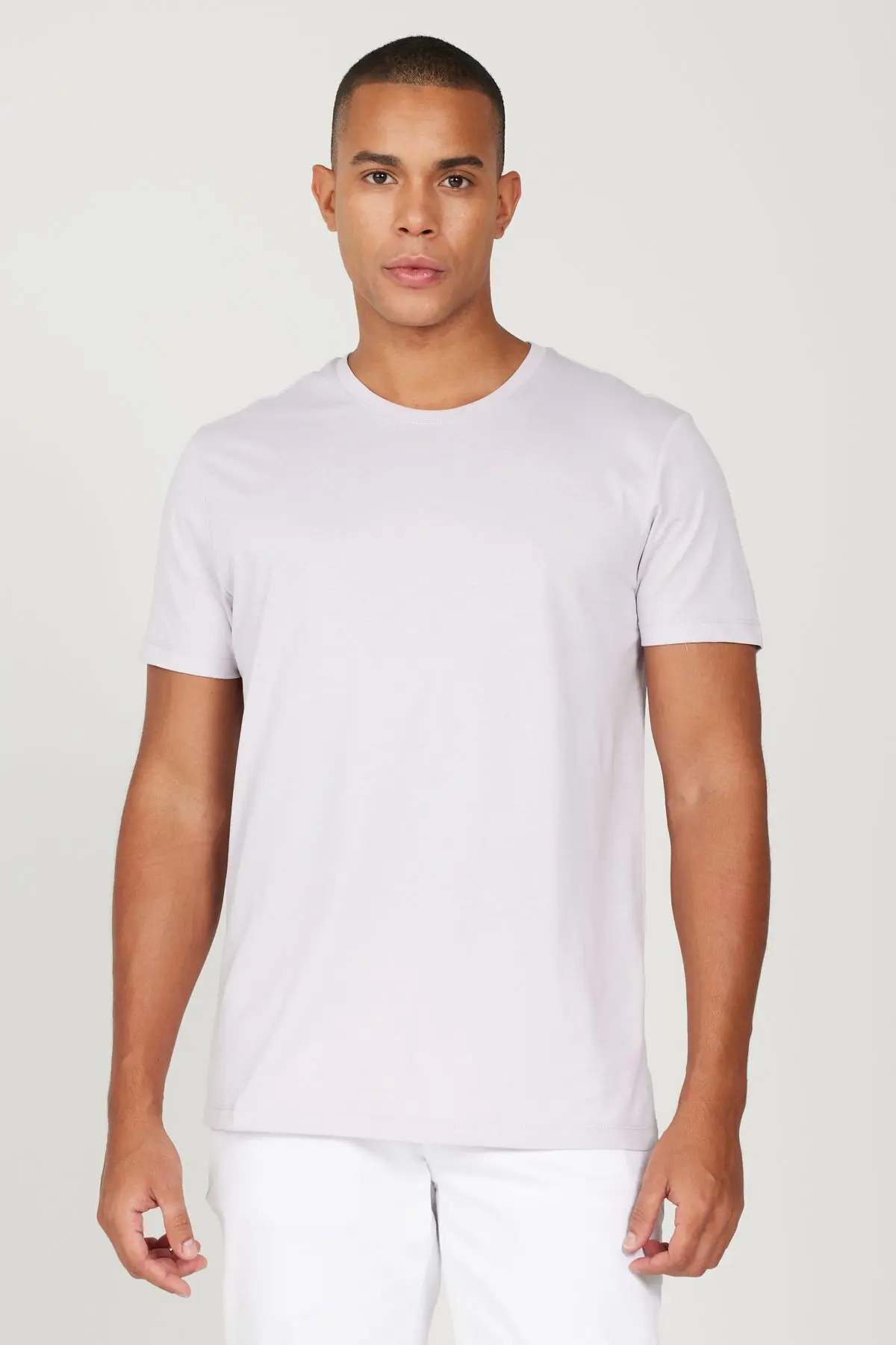 Erkek Lila Slim Fit Dar Kesim %100 Pamuk Bisiklet Yaka Basic Tişört