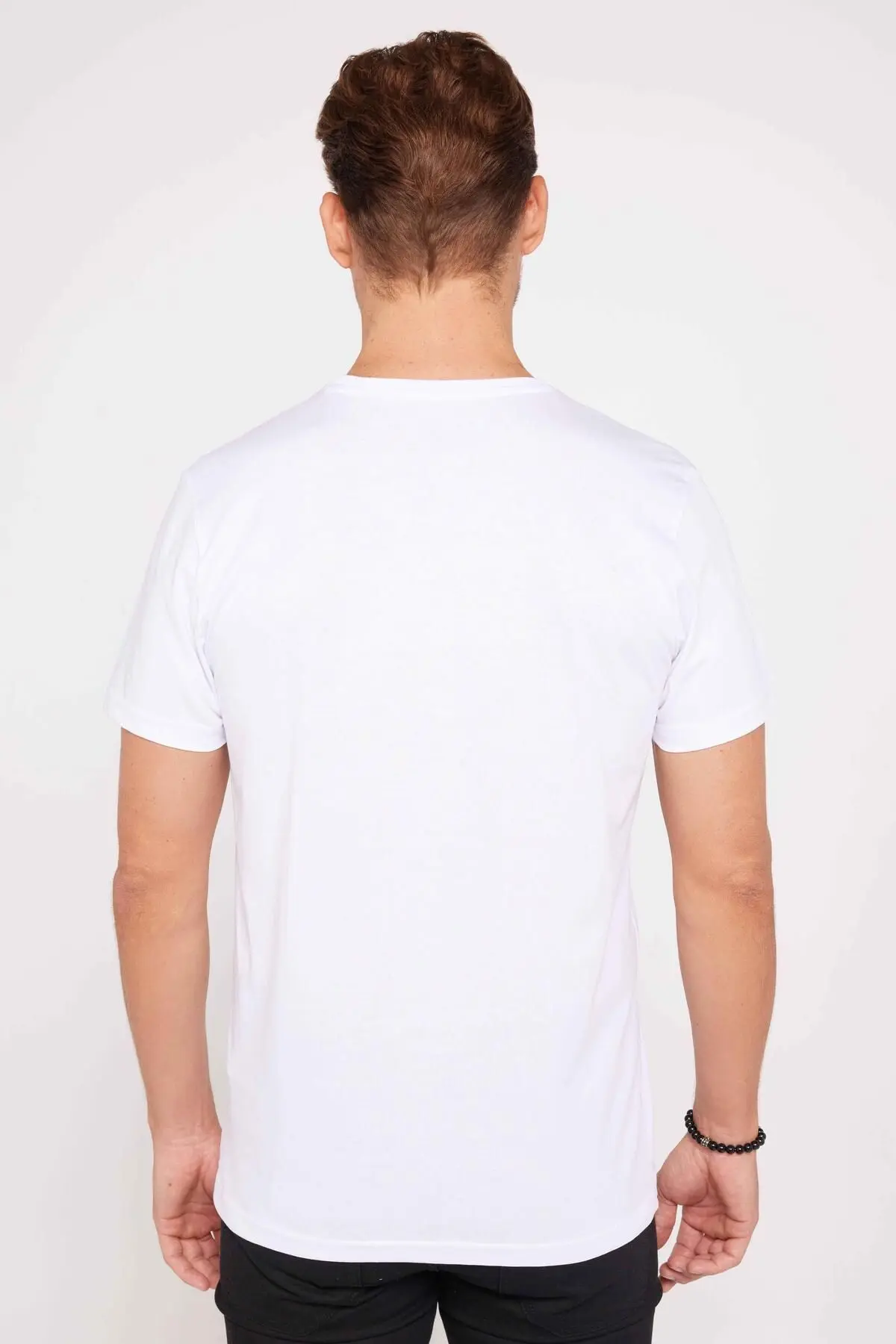 Erkek Slim Fit Beyaz Bisiklet Yaka %100 Pamuk Dar Kesim Basic Tişört