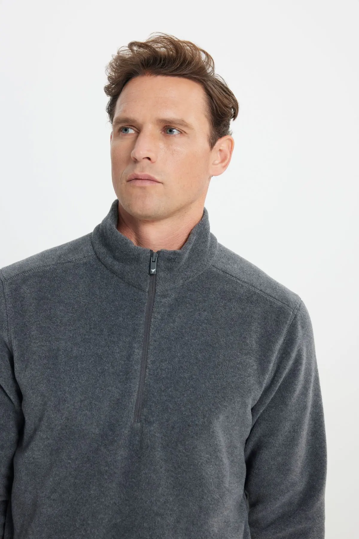 Erkek Antrasit Anti-pilling Tüylenme Yapmayan Standart Fit Dik Yaka Soğuk Geçirmez Polar Sweatshirt