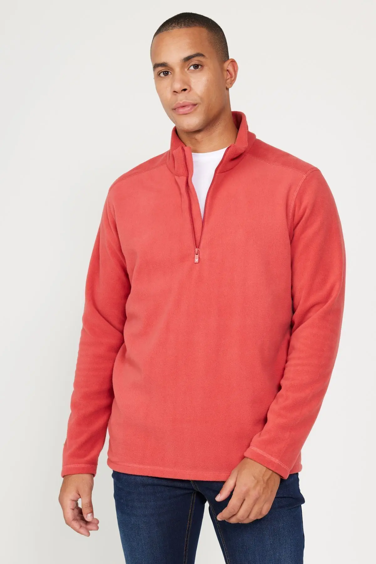 Erkek Mercan Anti-Pilling Tüylenme Yapmayan Standart Fit Dik Yaka Polar Sweatshirt