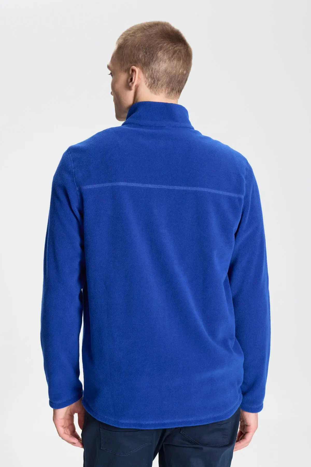 Erkek Saks Mavi Anti-pilling Tüylenme Yapmayan Isı Koruyan Standart Fit Dik Yaka Polar Sweatshirt