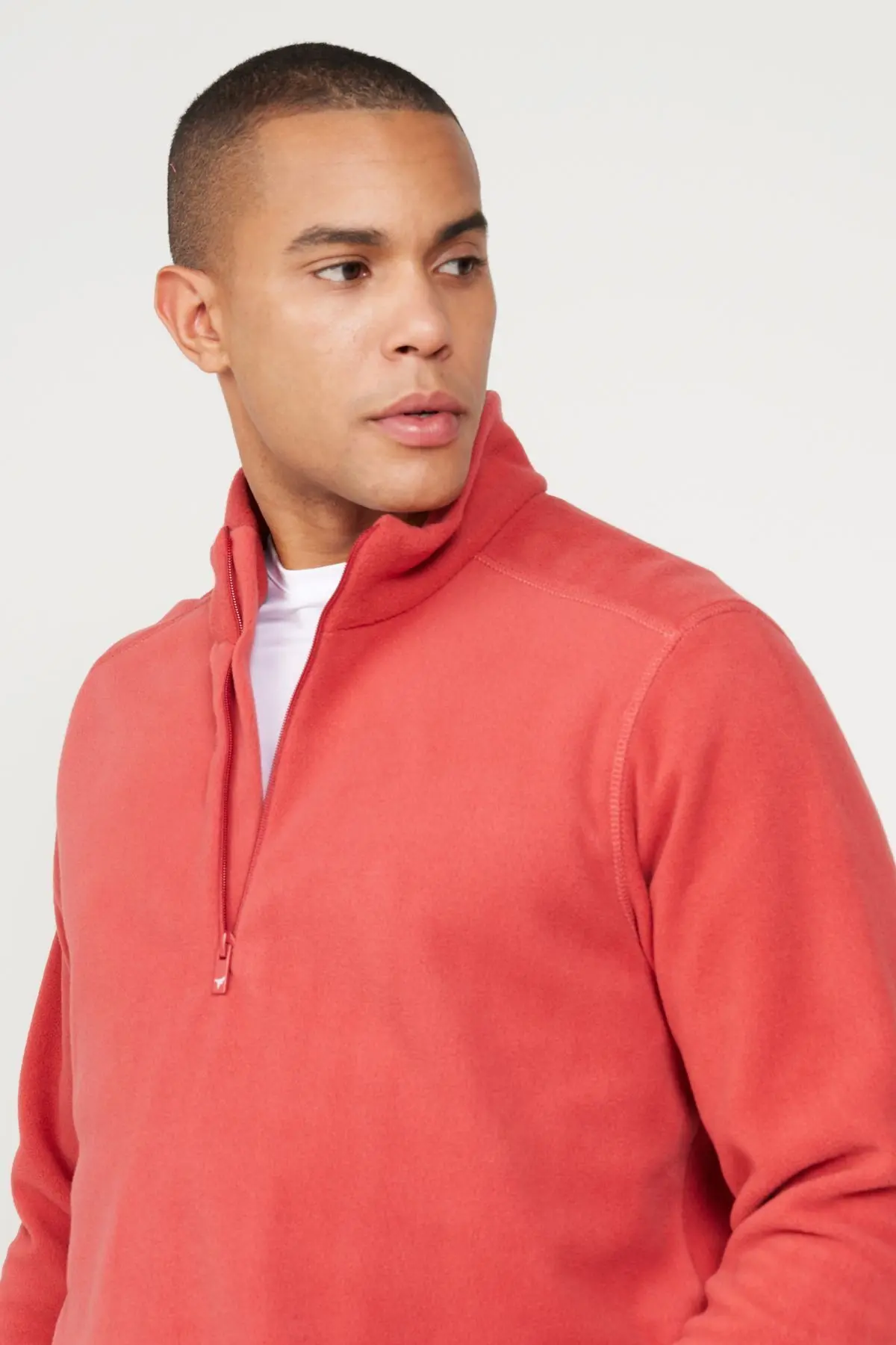 Erkek Mercan Anti-Pilling Tüylenme Yapmayan Standart Fit Dik Yaka Polar Sweatshirt