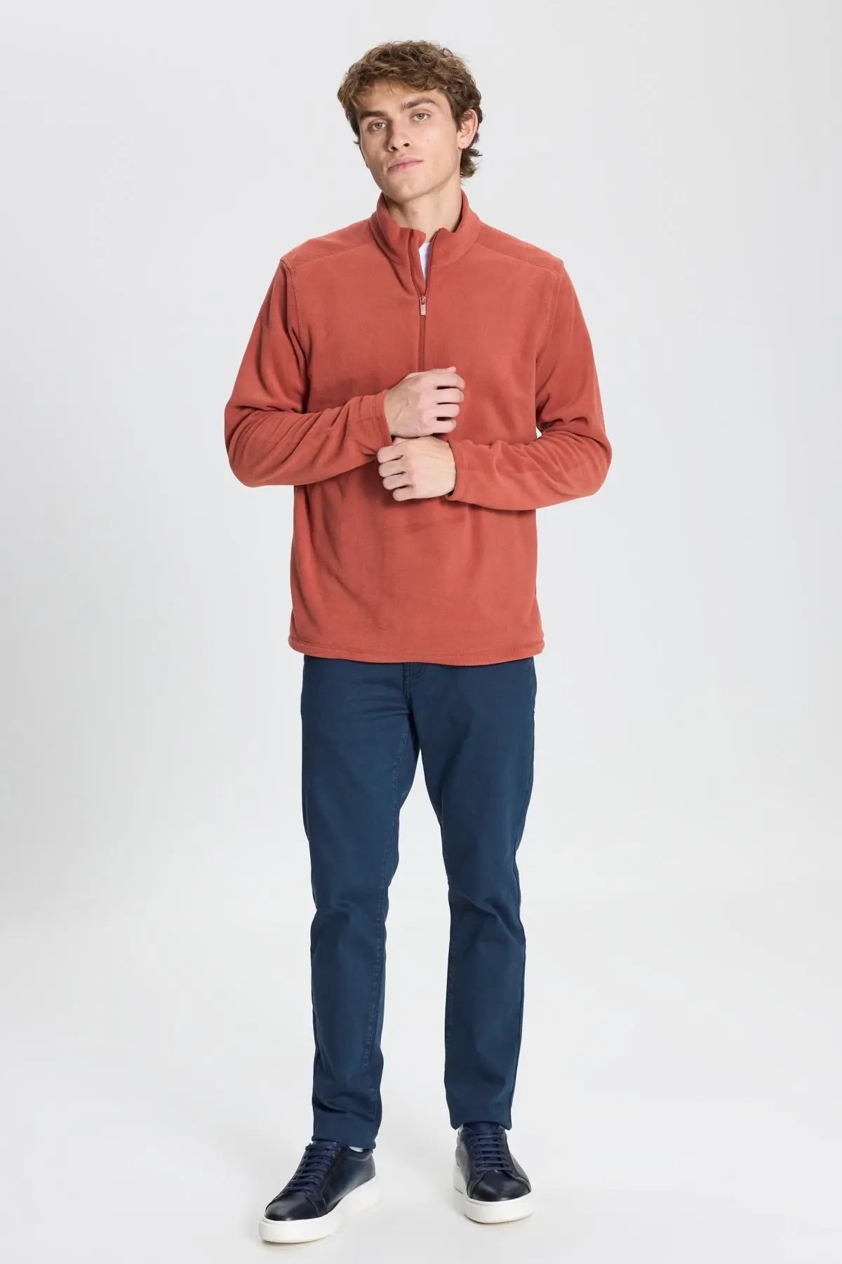 Erkek Açık Kahve Anti-Pilling Tüylenme Yapmayan Standart Fit Dik Yaka Polar Sweatshirt