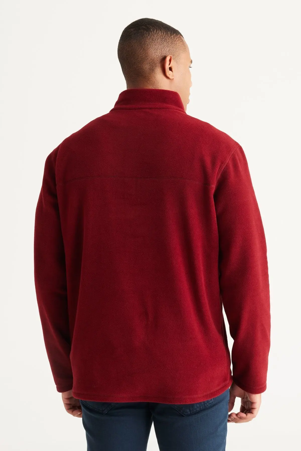 Erkek Bordo Anti-pilling Tüylenme Yapmayan Isı Koruyan Standart Fit Dik Yaka Polar Sweatshirt