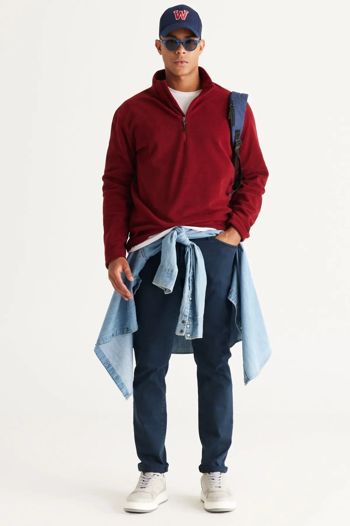 Erkek Bordo Anti-pilling Tüylenme Yapmayan Isı Koruyan Standart Fit Dik Yaka Polar Sweatshirt