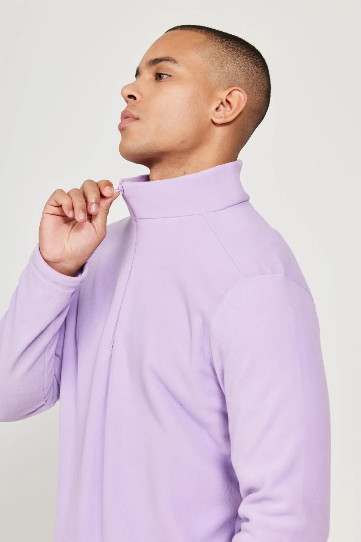 Erkek Lila Anti-Pilling Tüylenme Yapmayan Standart Fit Dik Yaka Polar Sweatshirt