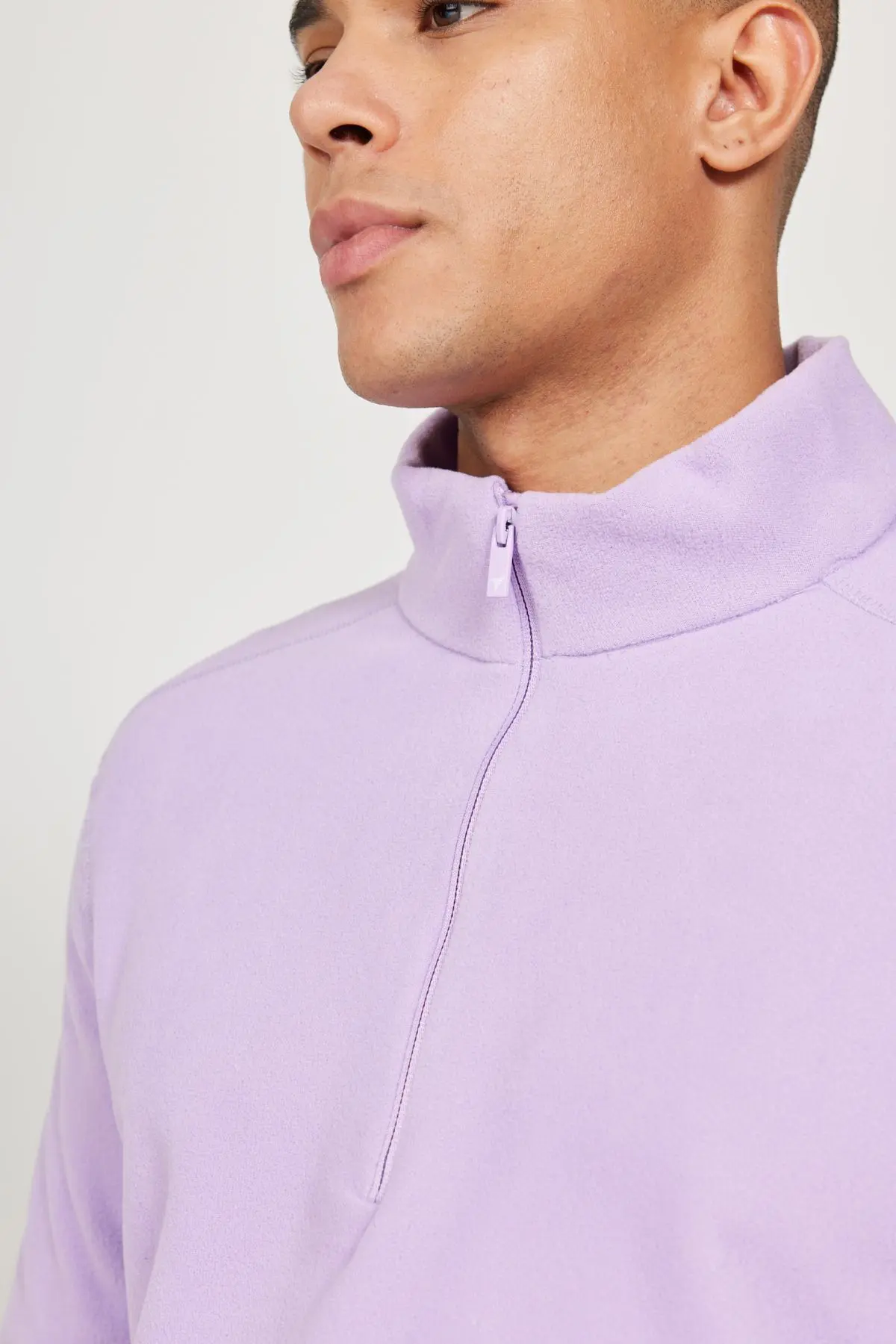 Erkek Lila Anti-Pilling Tüylenme Yapmayan Standart Fit Dik Yaka Polar Sweatshirt