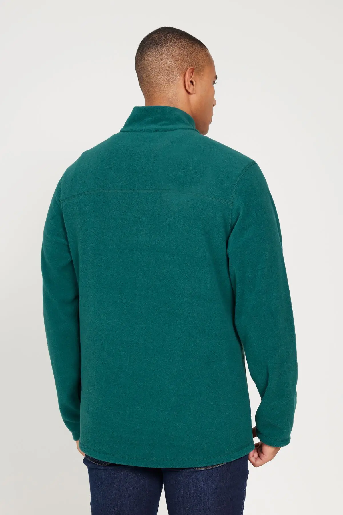 Erkek Yeşil Anti-pilling Tüylenme Yapmayan Standart Fit Dik Yaka Soğuk Geçirmez Polar Sweatshirt