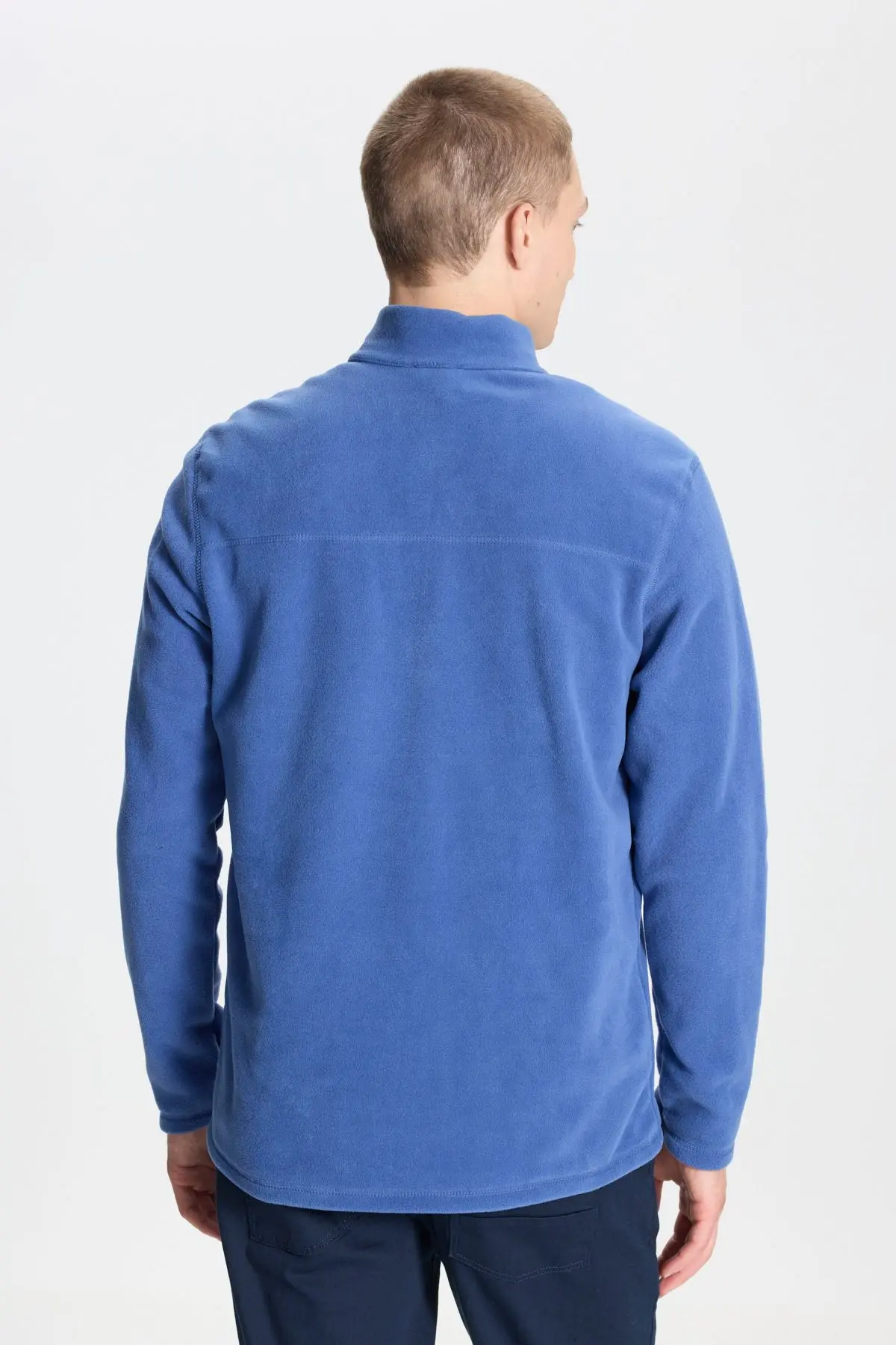 Erkek Indigo Anti-pilling Tüylenme Yapmayan Standart Fit Dik Yaka Soğuk Geçirmez Polar Sweatshirt
