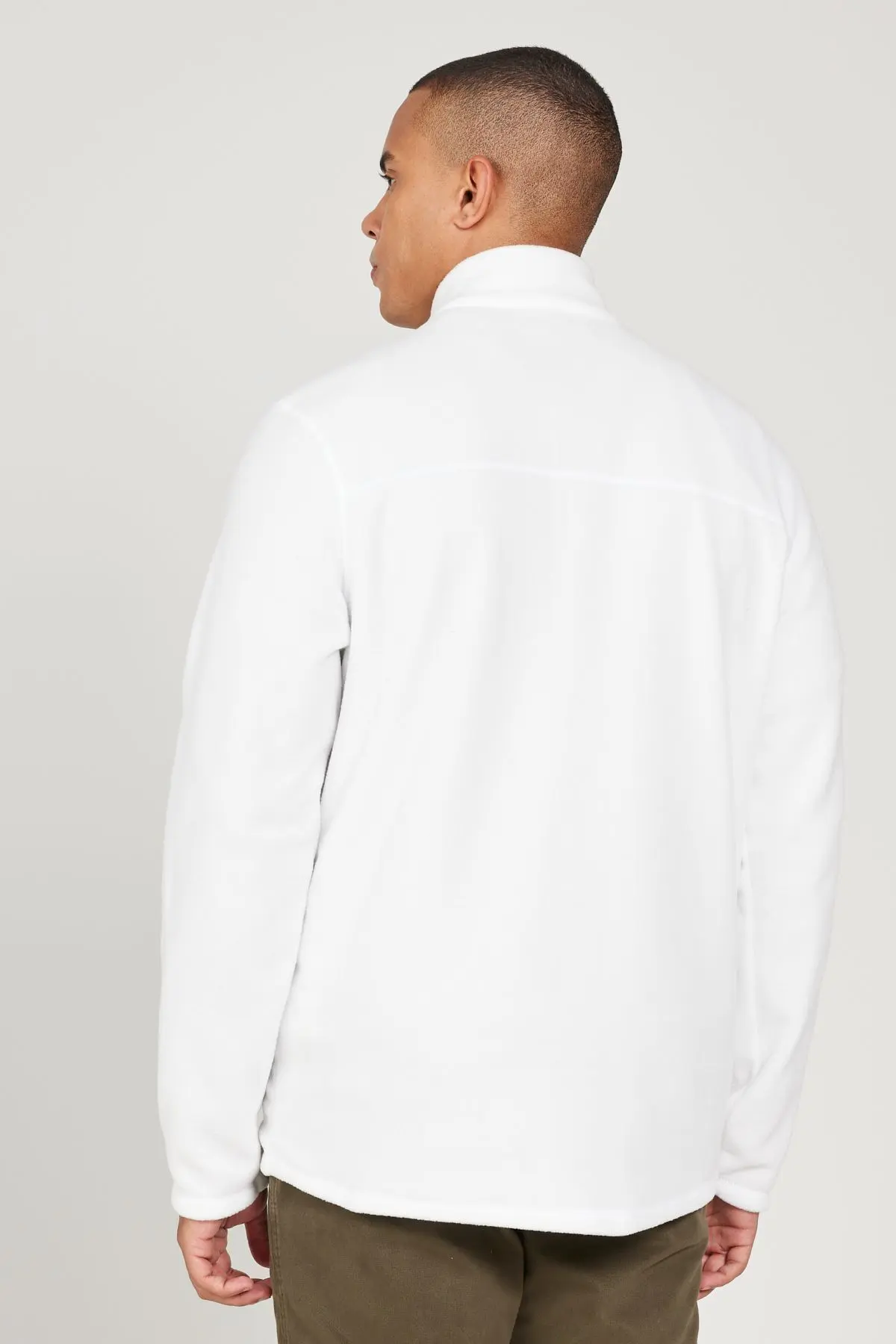 Erkek Beyaz Anti-pilling Tüylenme Yapmayan Standart Fit Dik Yaka Soğuk Geçirmez Polar Sweatshirt