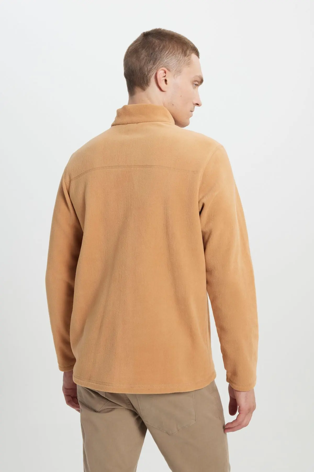 Erkek Karamel Anti-pilling Tüylenme Yapmayan Standart Fit Dik Yaka Soğuk Geçirmez Polar Sweatshirt
