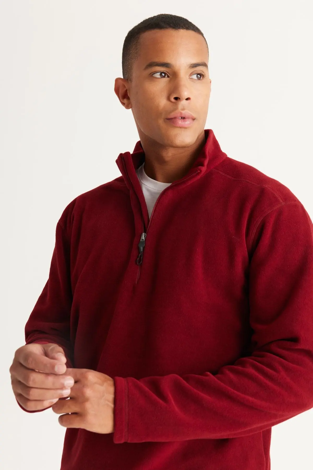 Erkek Bordo Anti-pilling Tüylenme Yapmayan Isı Koruyan Standart Fit Dik Yaka Polar Sweatshirt
