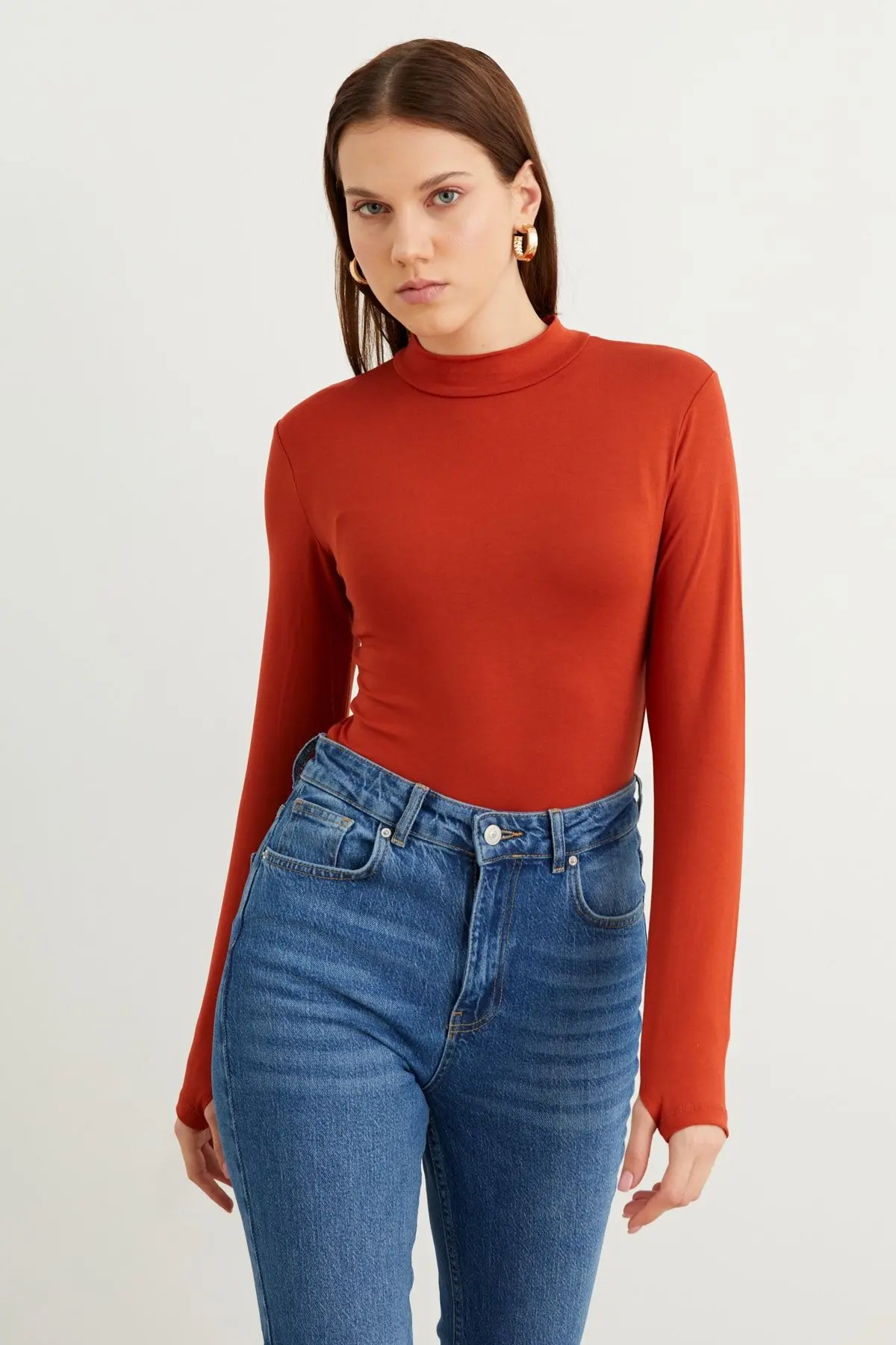 Kadın Kiremit Parmak Detaylı Body