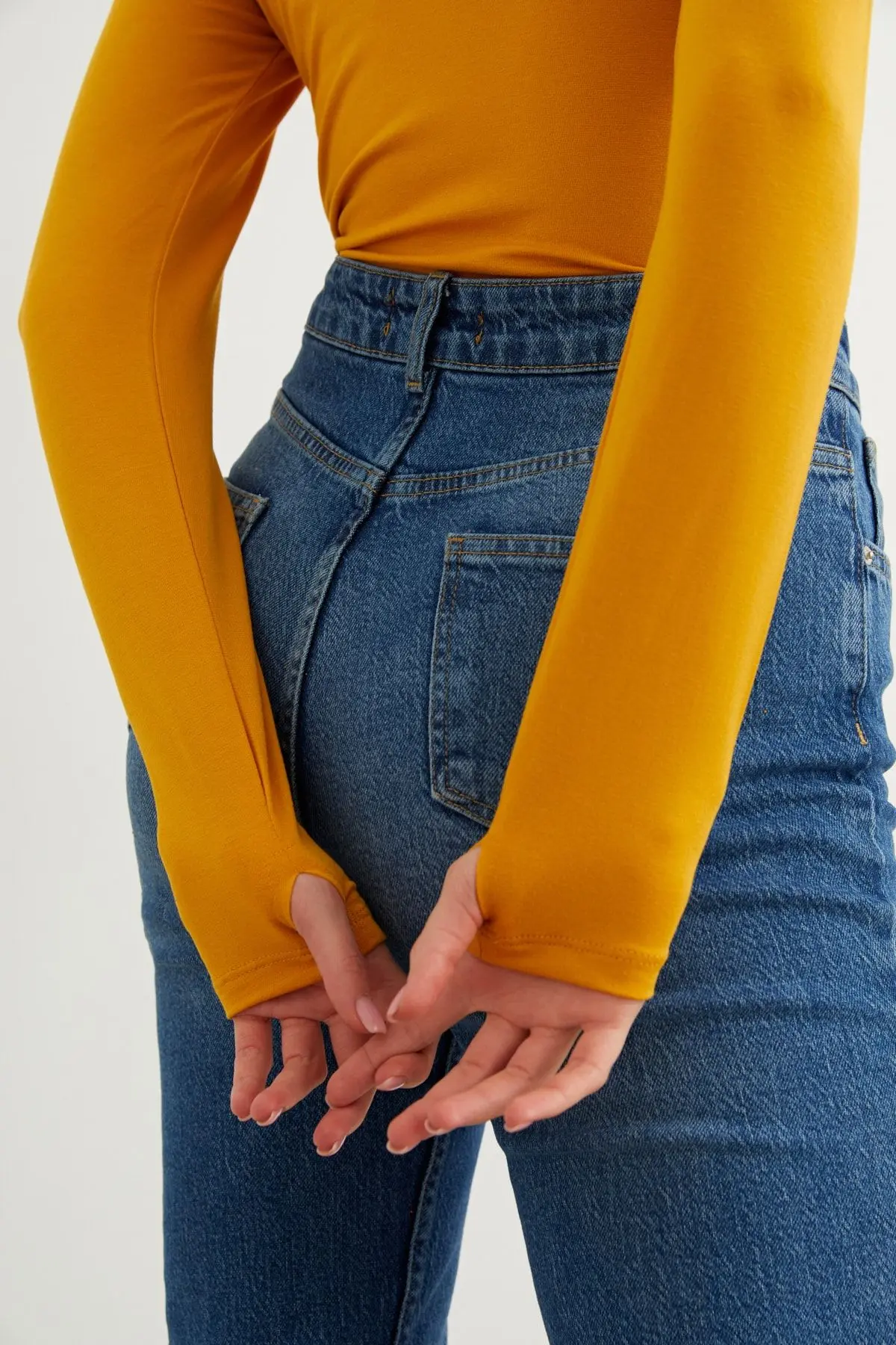 Kadın Hardal Parmak Detaylı Body