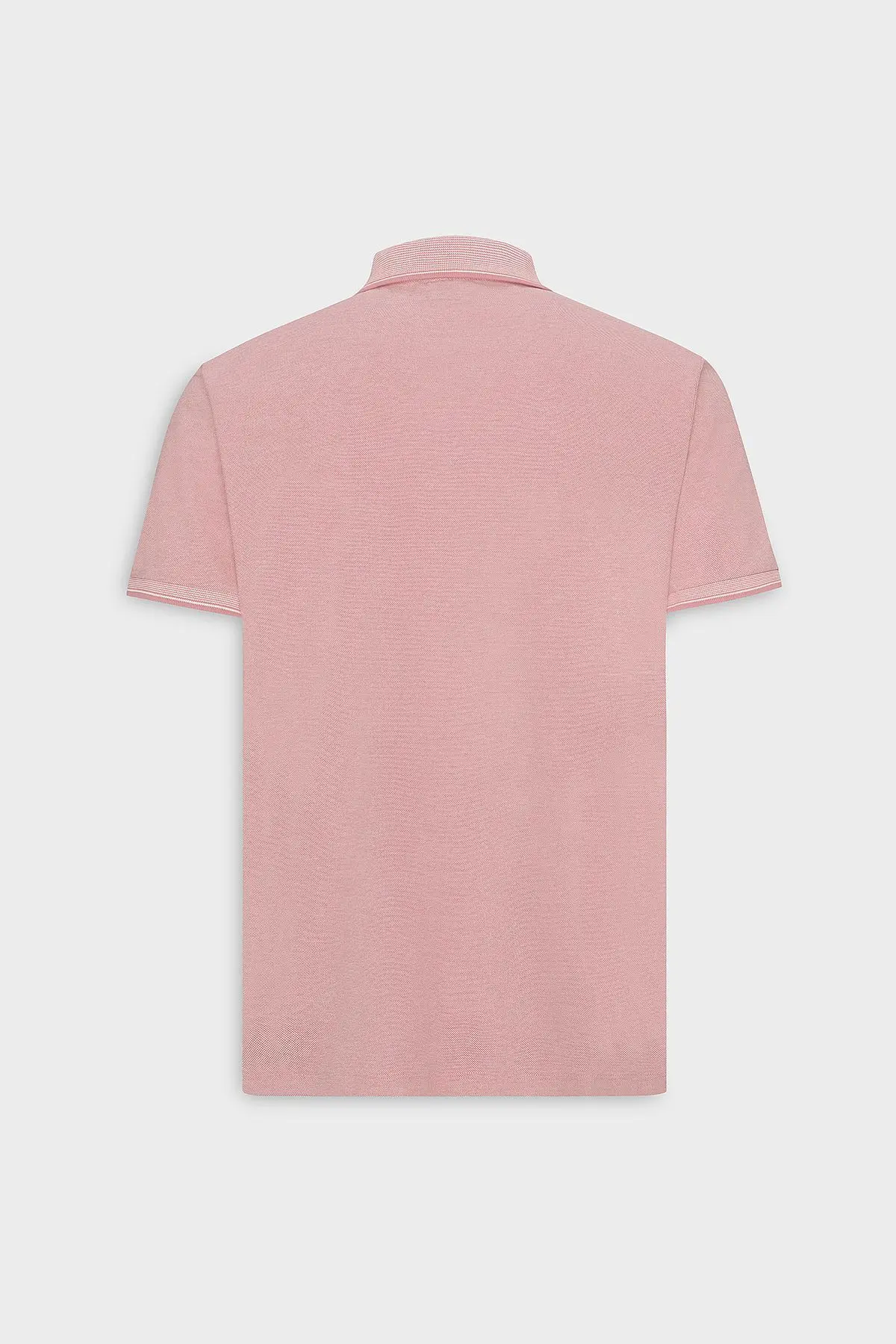 Erkek Çekmeyen Pamuklu Kumaş Slim Fit Dar Kesim Pembe-Beyaz Kıvrılmaz Polo Yaka Tişört