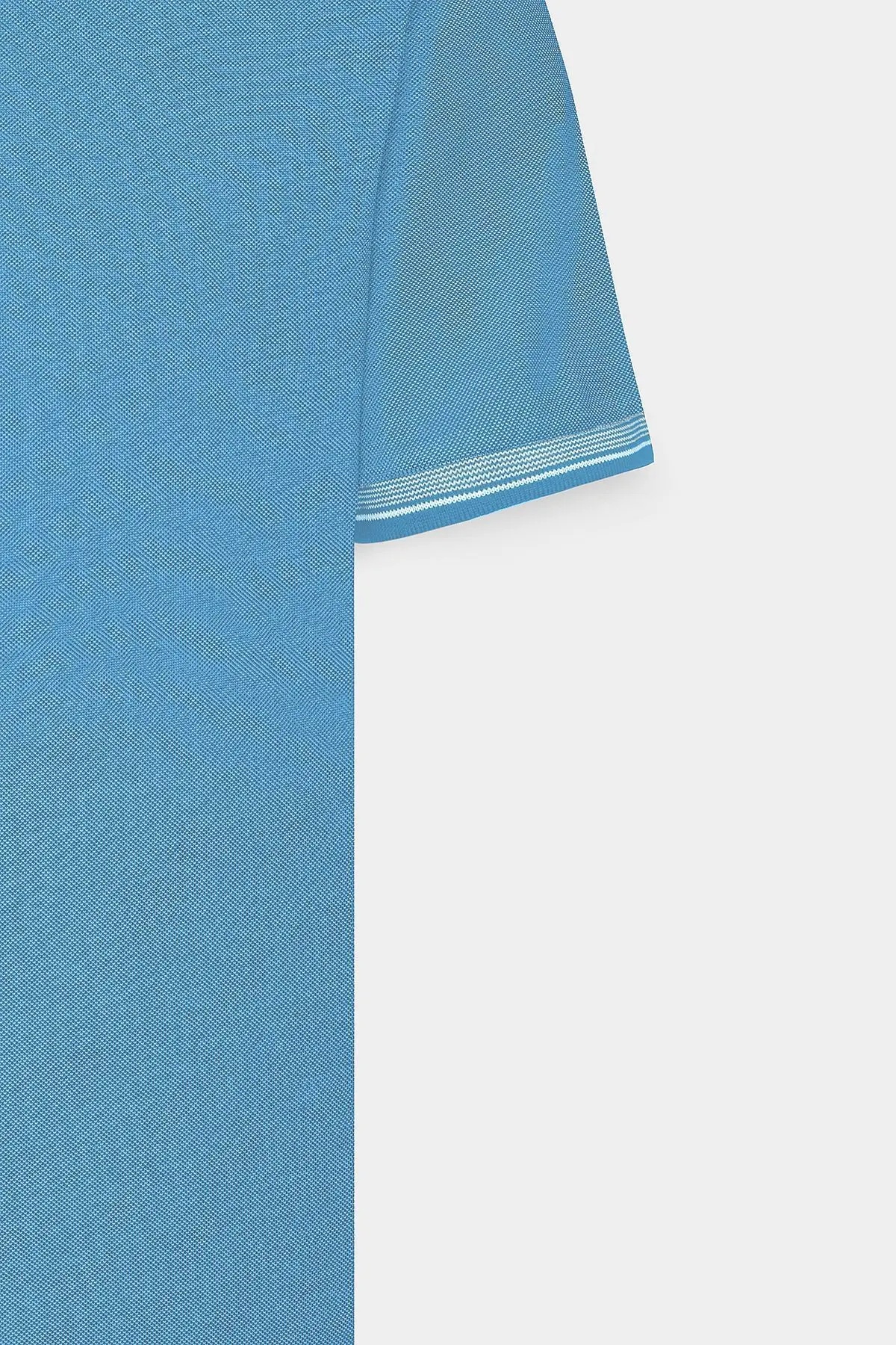 Erkek Çekmeyen Pamuklu Kumaş Slim Fit Dar Kesim Saks-Beyaz Kıvrılmaz Polo Yaka Tişört