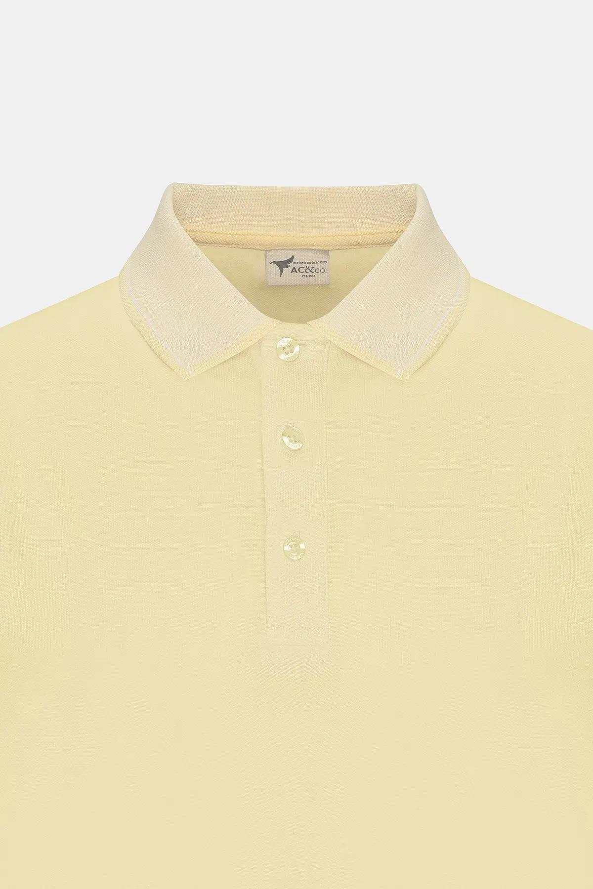 Erkek Çekmeyen Pamuklu Kumaş Slim Fit Dar Kesim Sarı-Beyaz Kıvrılmaz Polo Yaka Tişört