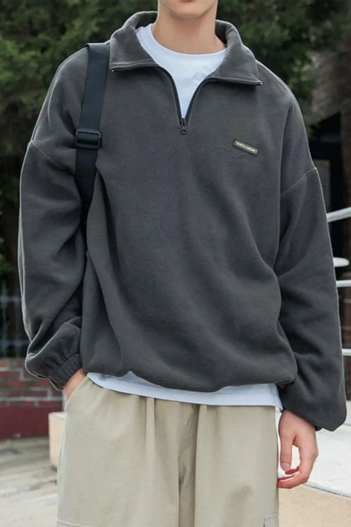 Erkek Polar Antrasit Oversize Sweatshirt