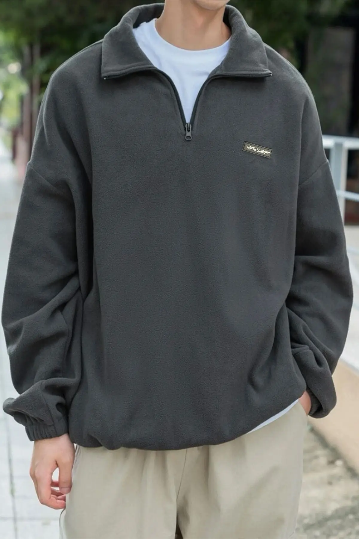 Erkek Polar Antrasit Oversize Sweatshirt