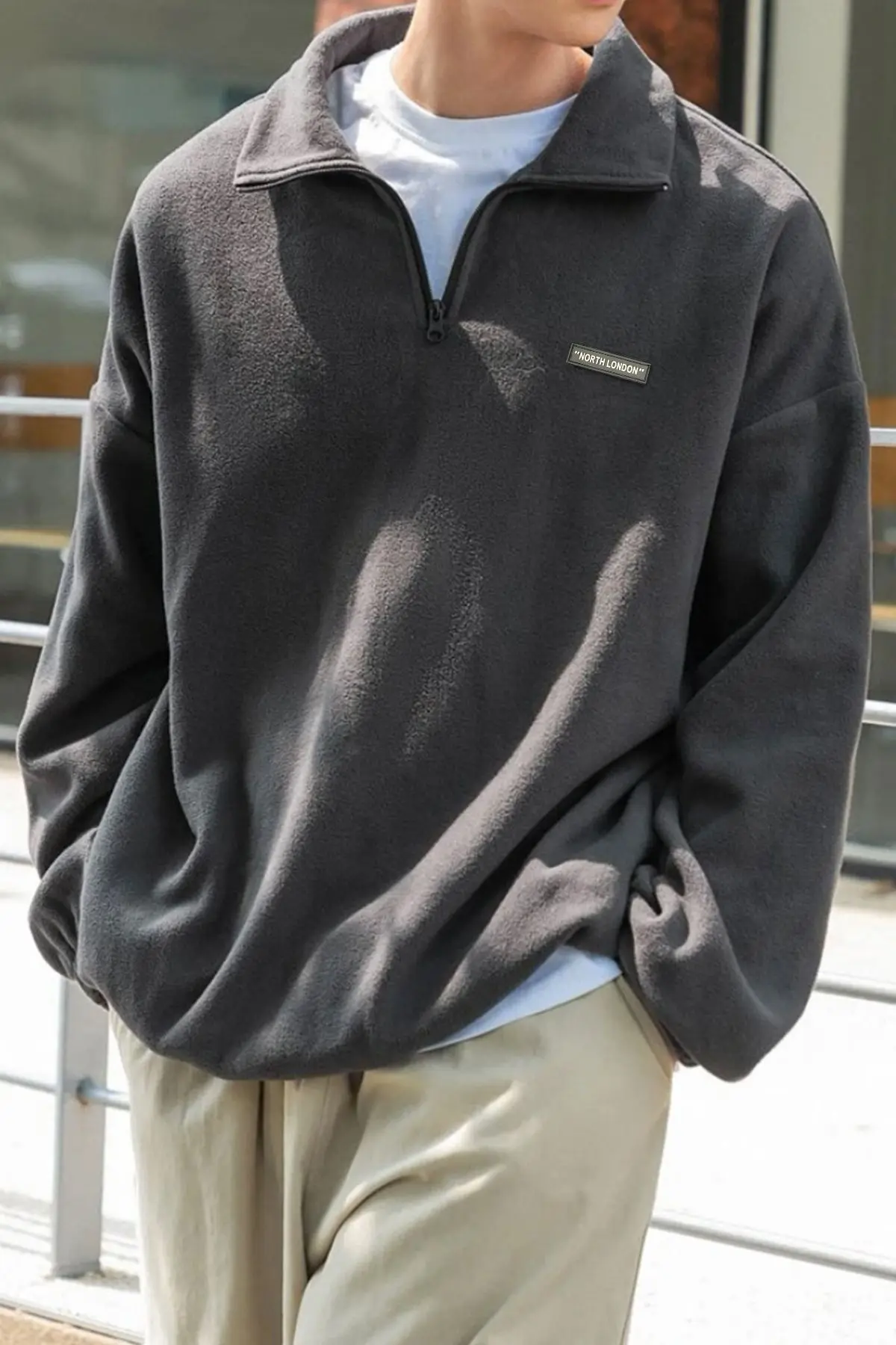 Erkek Polar Antrasit Oversize Sweatshirt