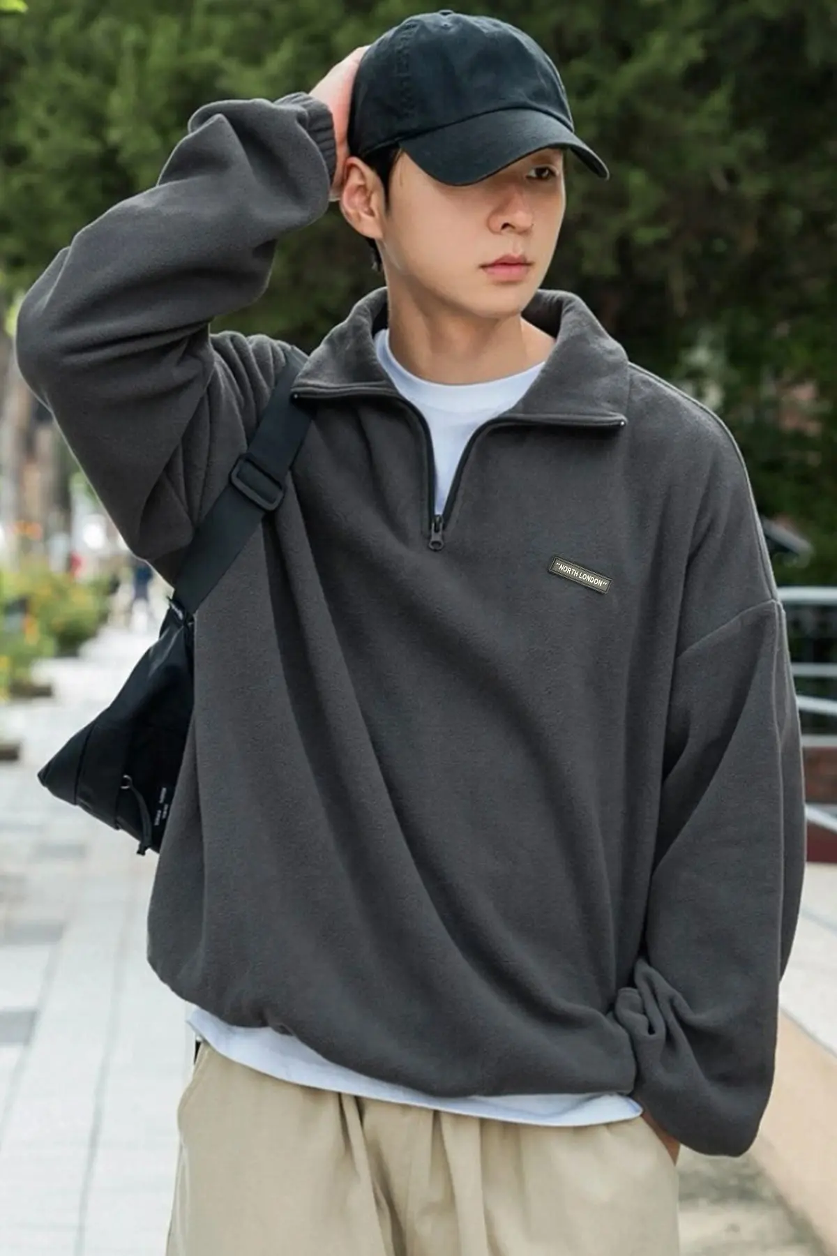 Erkek Polar Antrasit Oversize Sweatshirt