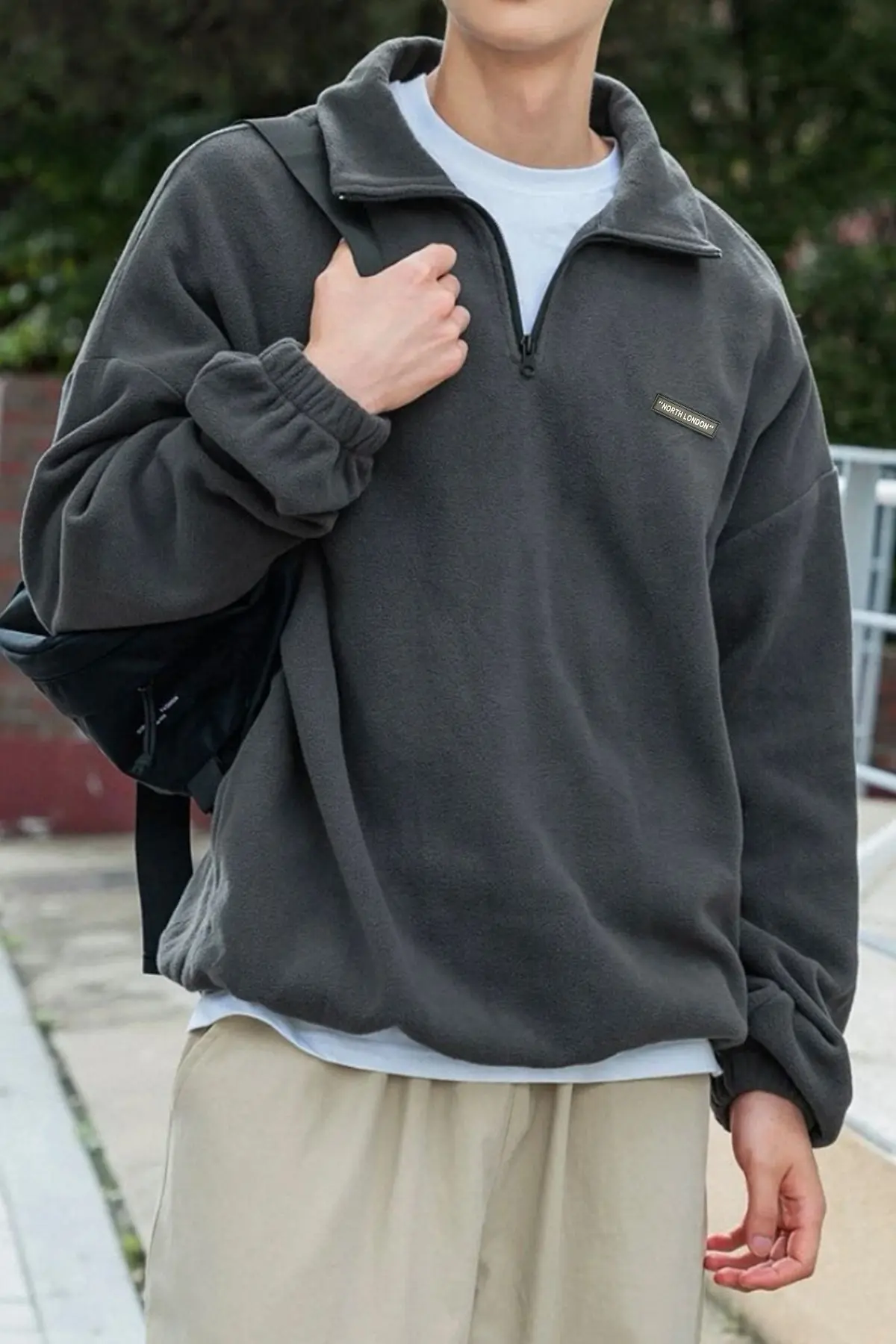 North London Erkek Polar Antrasit Oversize Sweatshirt