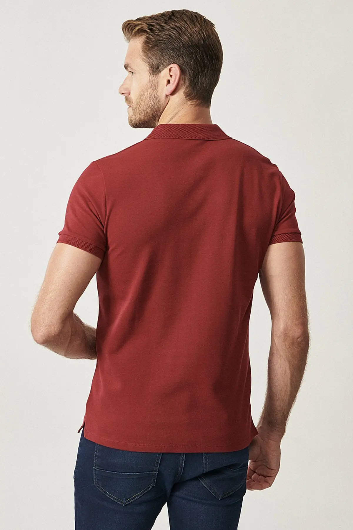 Erkek Bordo %100 Pamuk Kıvrılmaz Pike Polo Yaka Slim Fit Dar Kesim Tişört