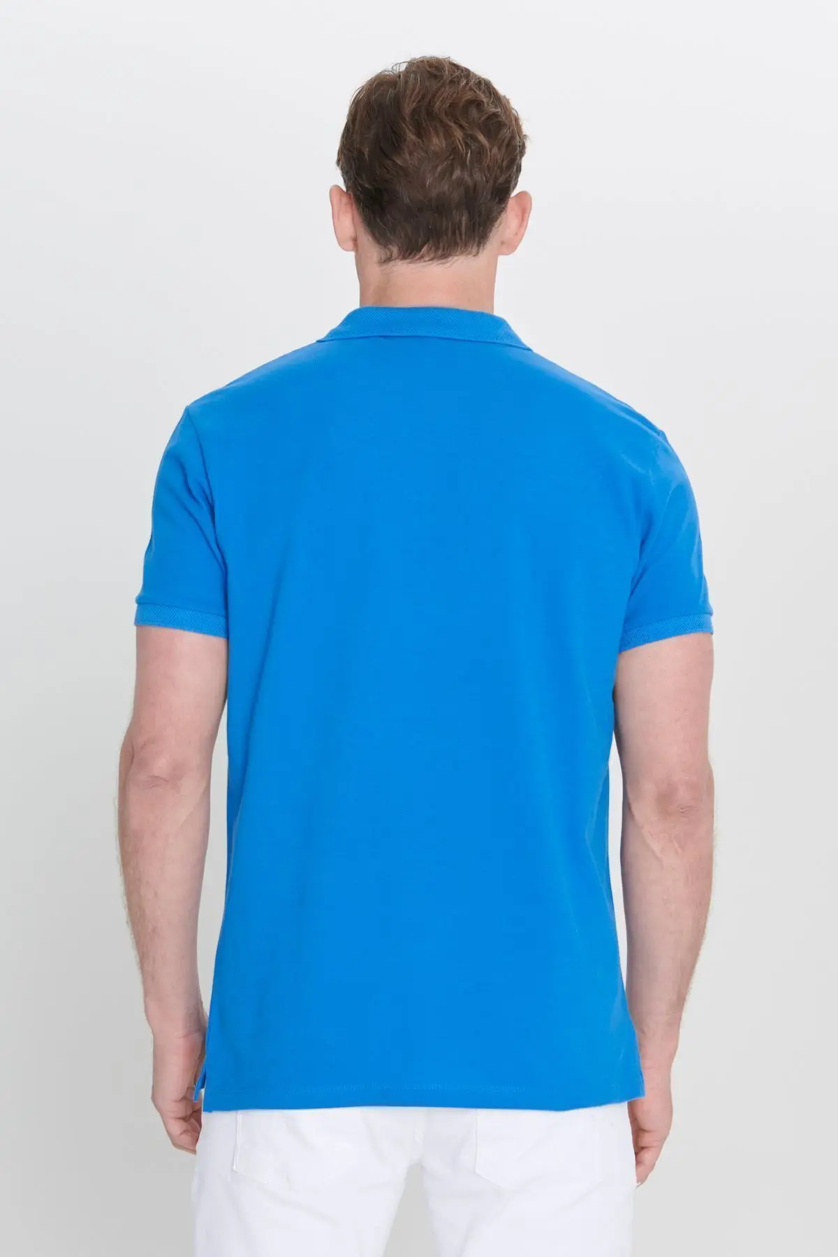 Erkek Royal Mavi %100 Pamuk Kıvrılmaz Pike Polo Yaka Slim Fit Dar Kesim Tişört