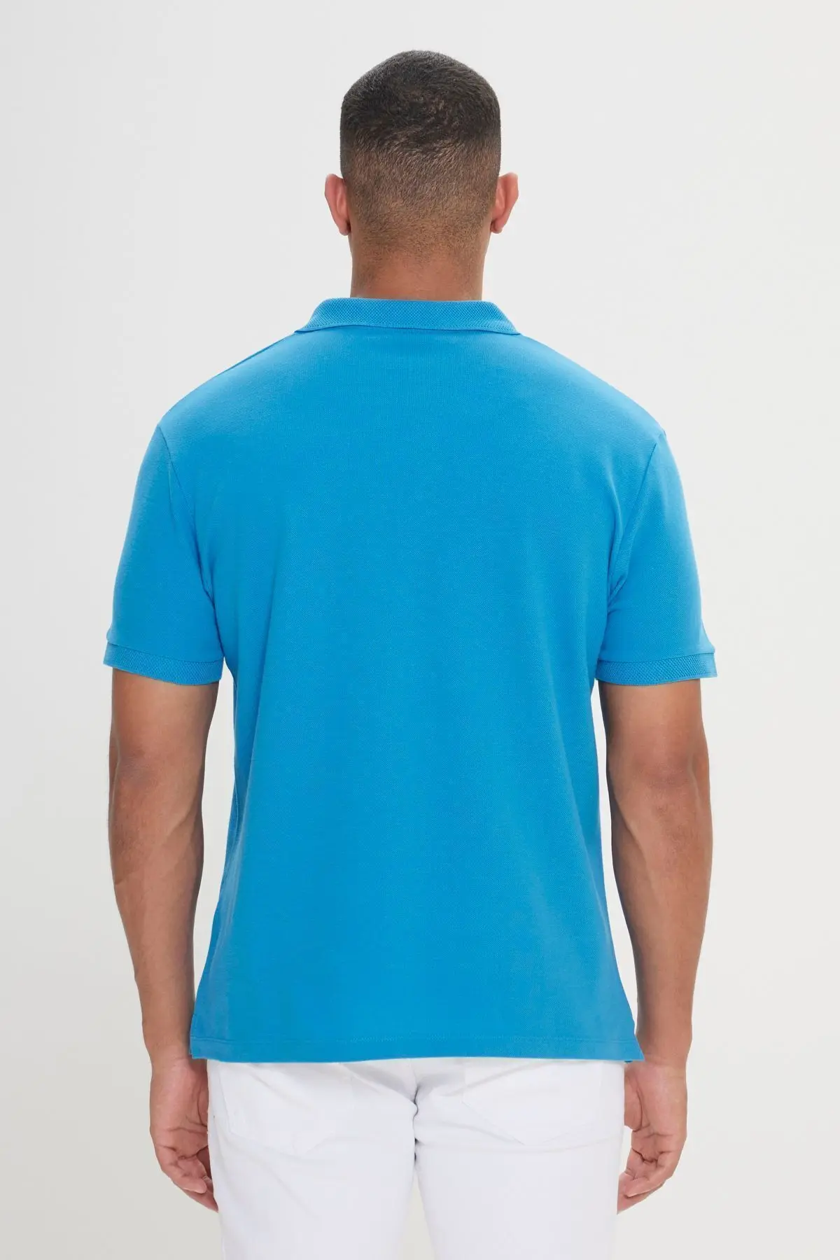 Erkek Turkuaz %100 Pamuk Kıvrılmaz Pike Polo Yaka Slim Fit Dar Kesim Tişört
