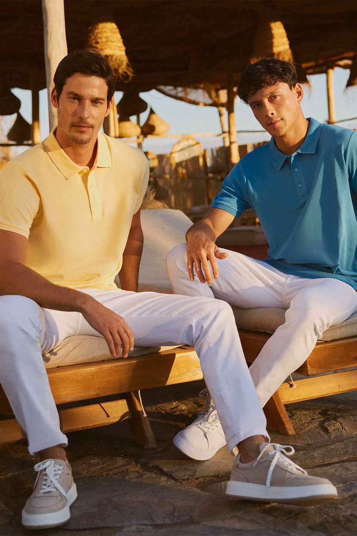 Erkek Sarı %100 Pamuk Kıvrılmaz Pike Polo Yaka Slim Fit Dar Kesim Tişört