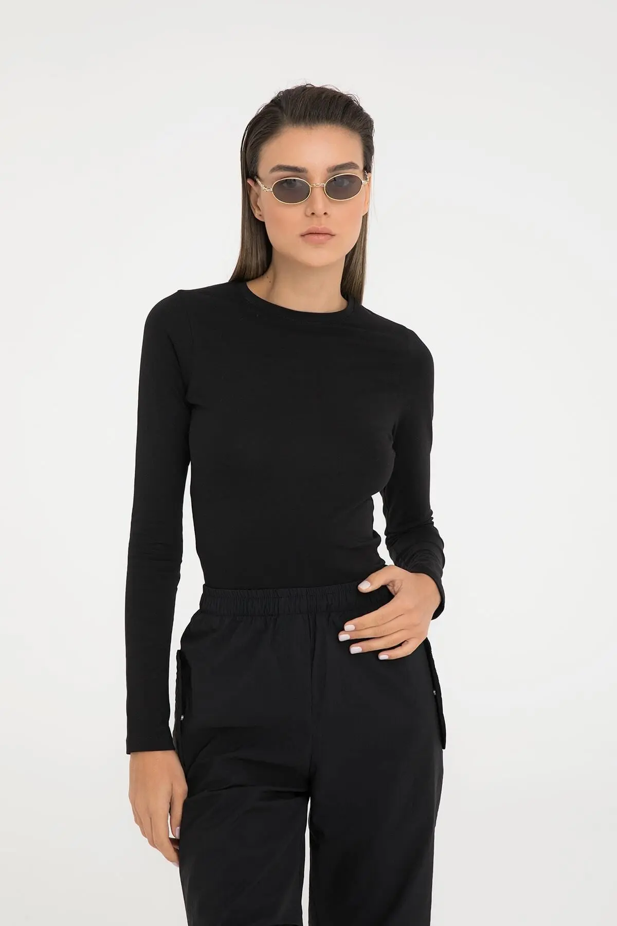 SHEISMONO Cotton Yuvarlak Yaka Bluz Siyah