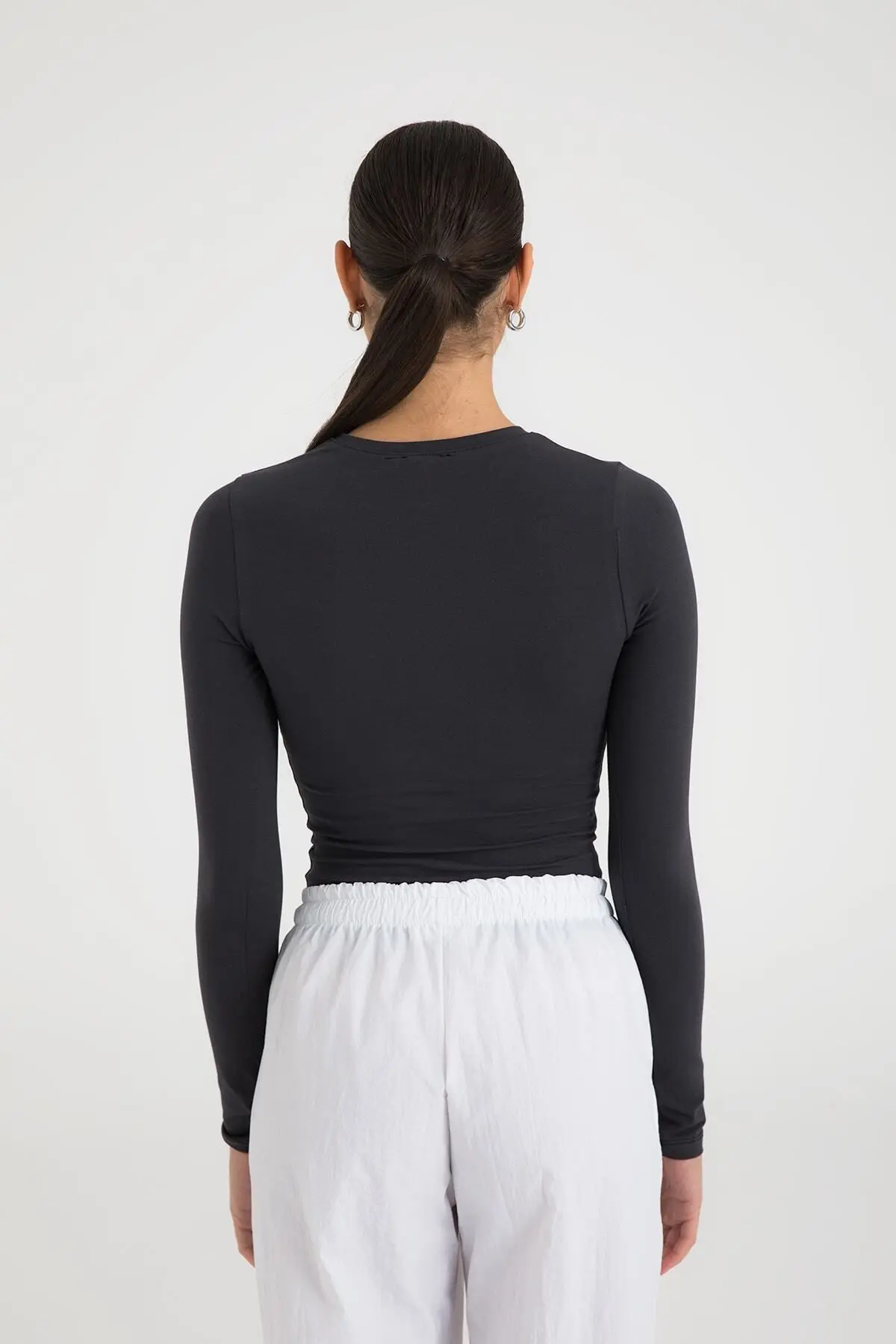 Cotton Yuvarlak Yaka Bluz Füme