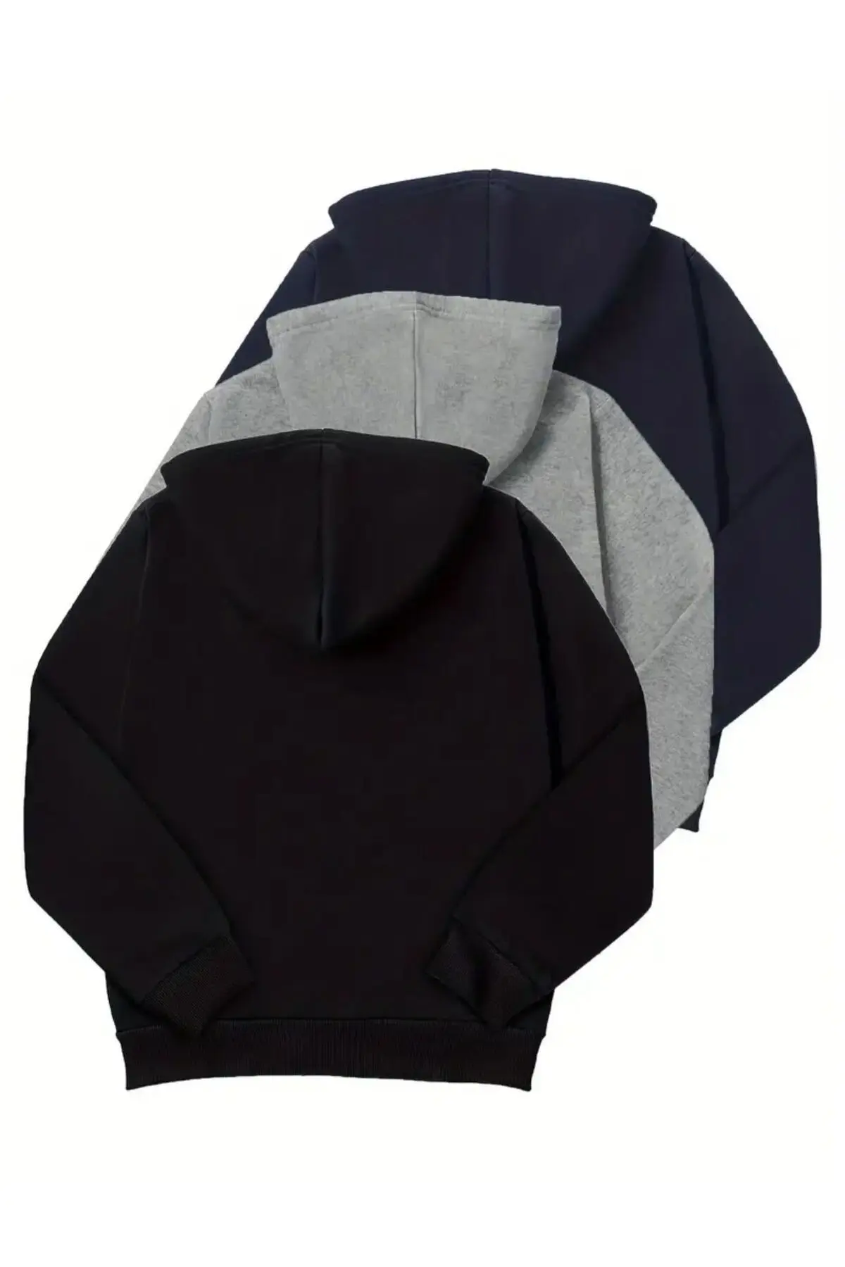 Unisex Oversize Kapşonlu 3'lü Paket Siyah-Gri-Lacivert LA-Chicago-NewYork Şardonlu Fermuarlı Hırka