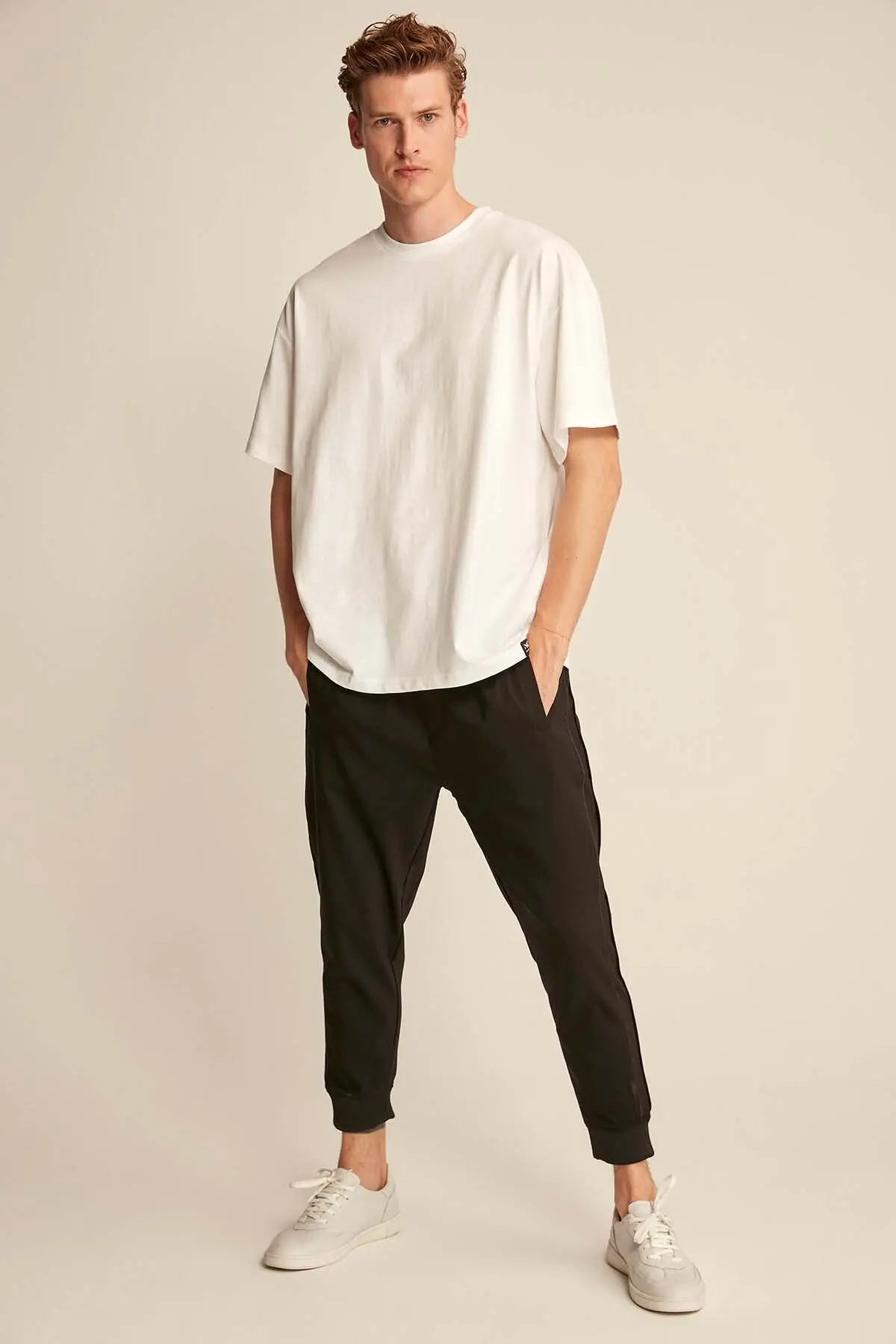 Jett Erkek Oversize Fit %100 Pamuk Kalın Dokulu Beyaz T-shirt