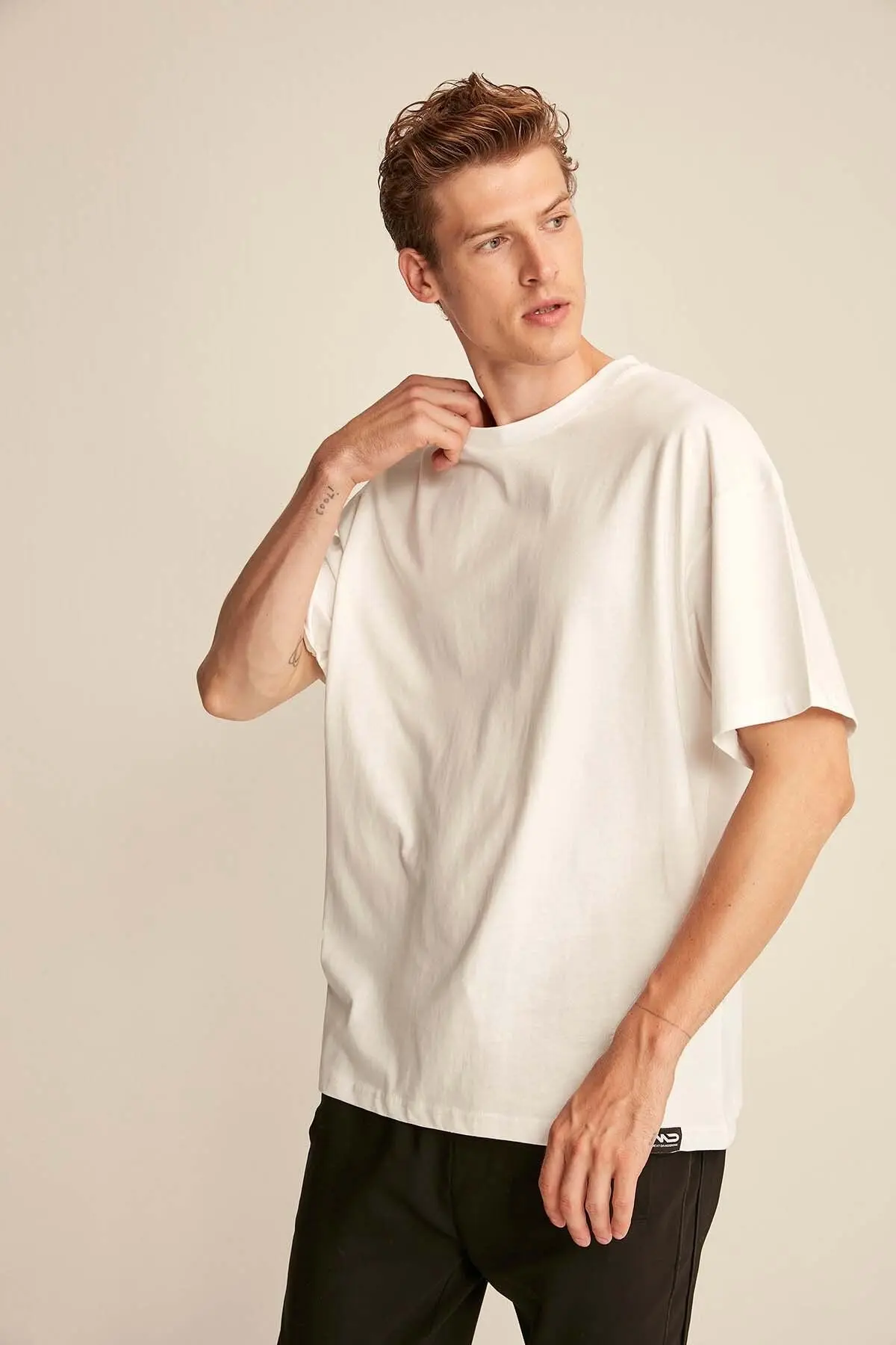GRIMELANGE Jett Erkek Oversize Fit %100 Pamuk Kalın Dokulu Beyaz T-shirt