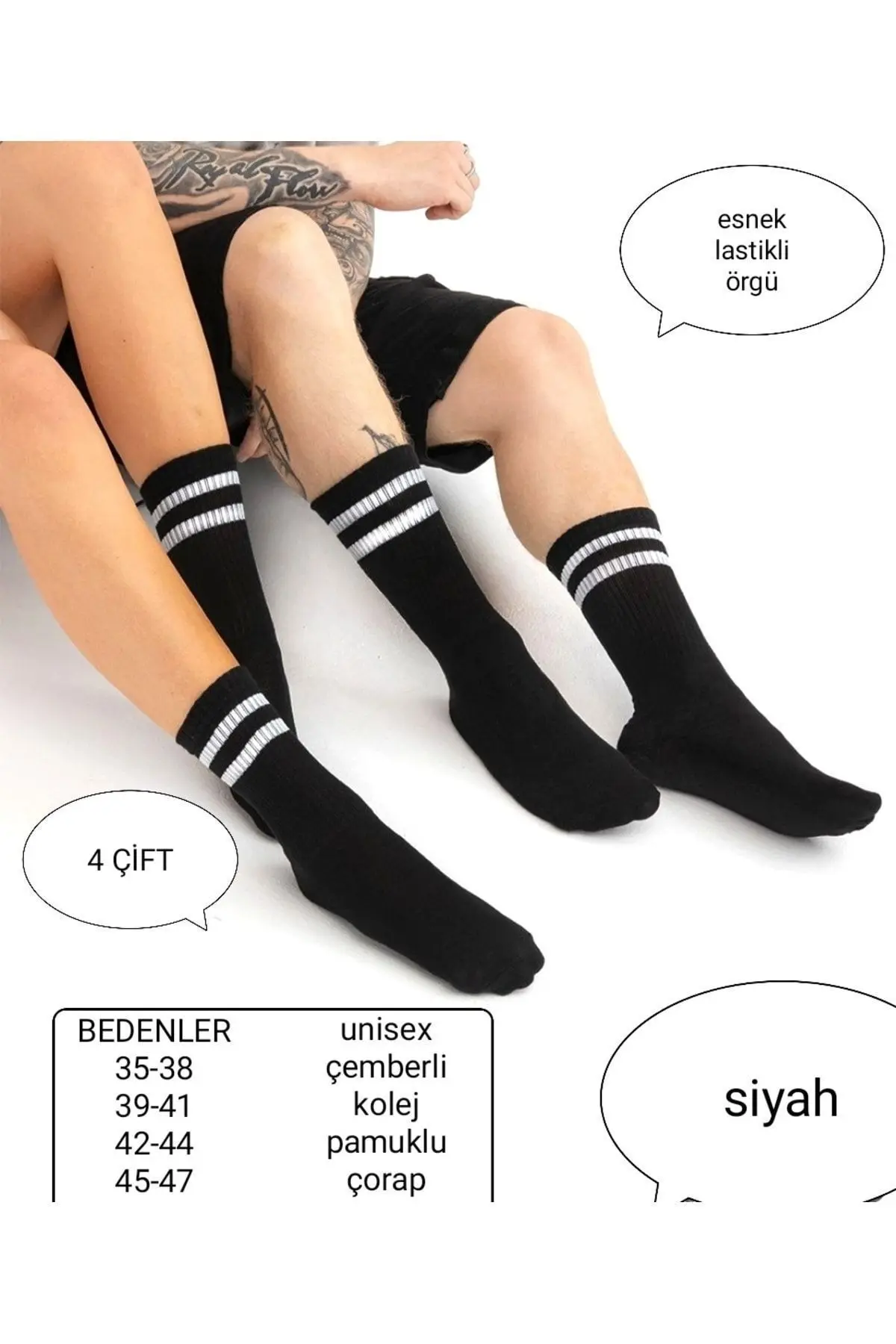 CALLAVI unisex çizgili kolej çorap 4 çift