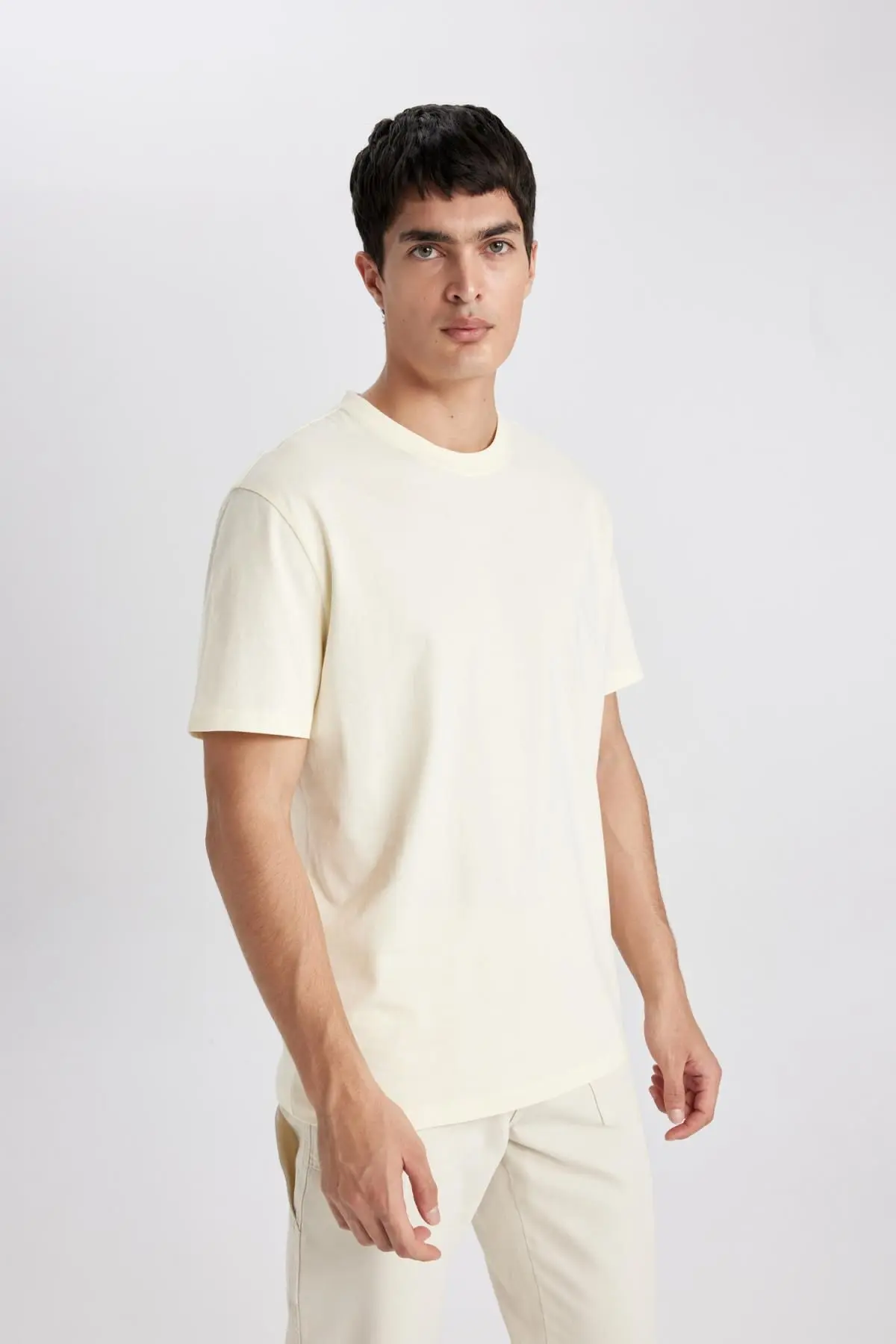 New Regular Fit Bisiklet Yaka Basic Kısa Kollu %100 Pamuk Tişört V7699az24sp