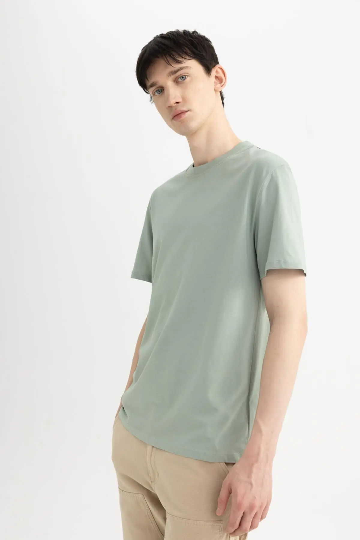 New Regular Fit Bisiklet Yaka Basic Kısa Kollu %100 Pamuk Tişört V7699az24sp