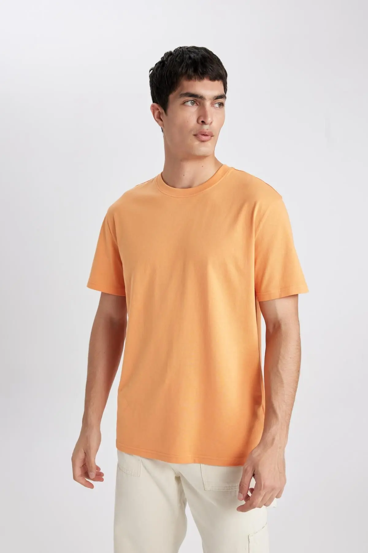 New Regular Fit Bisiklet Yaka Basic Kısa Kollu %100 Pamuk Tişört V7699az24sp